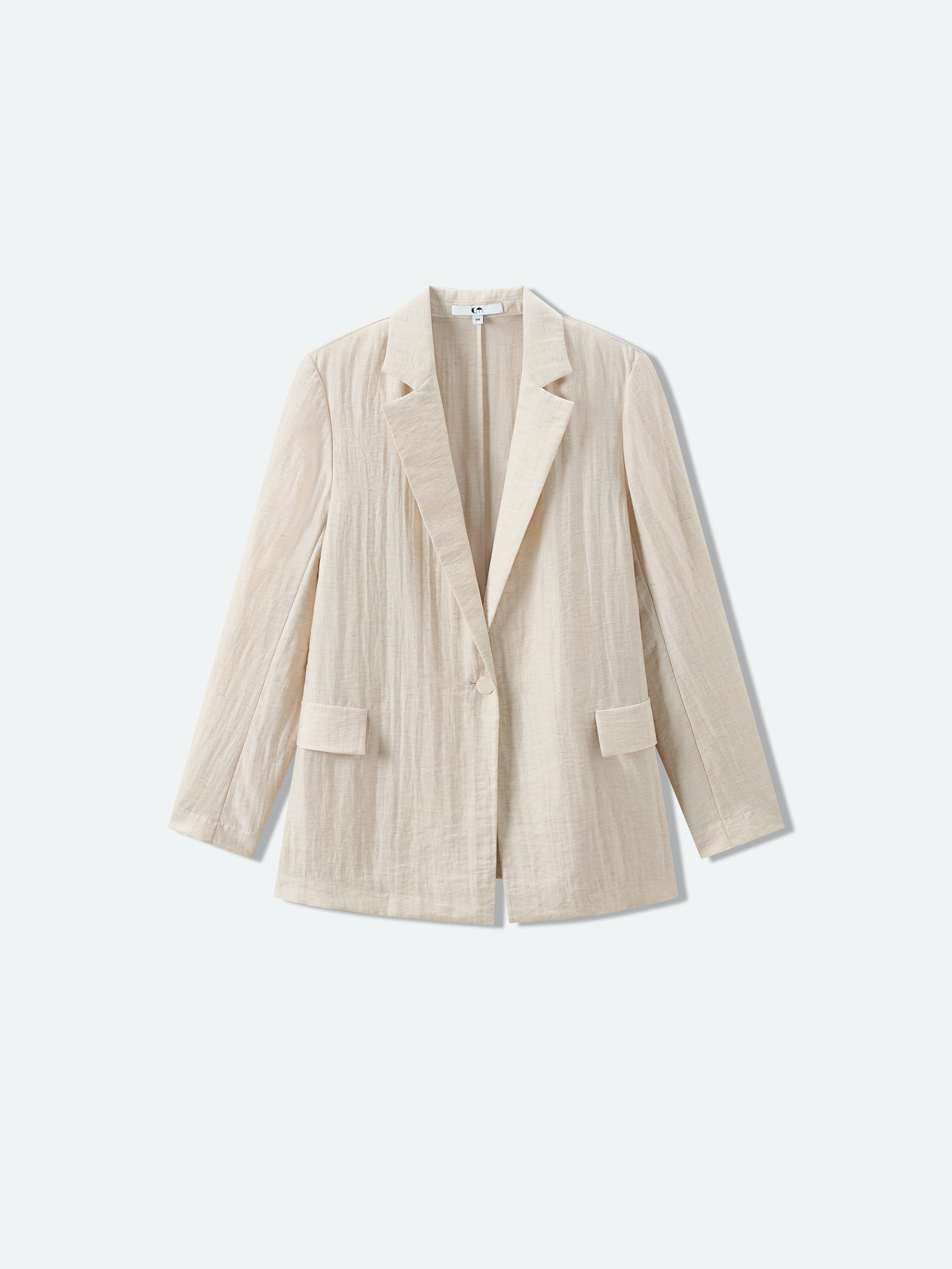 Cream White Linen Shell Button Straight Blazer