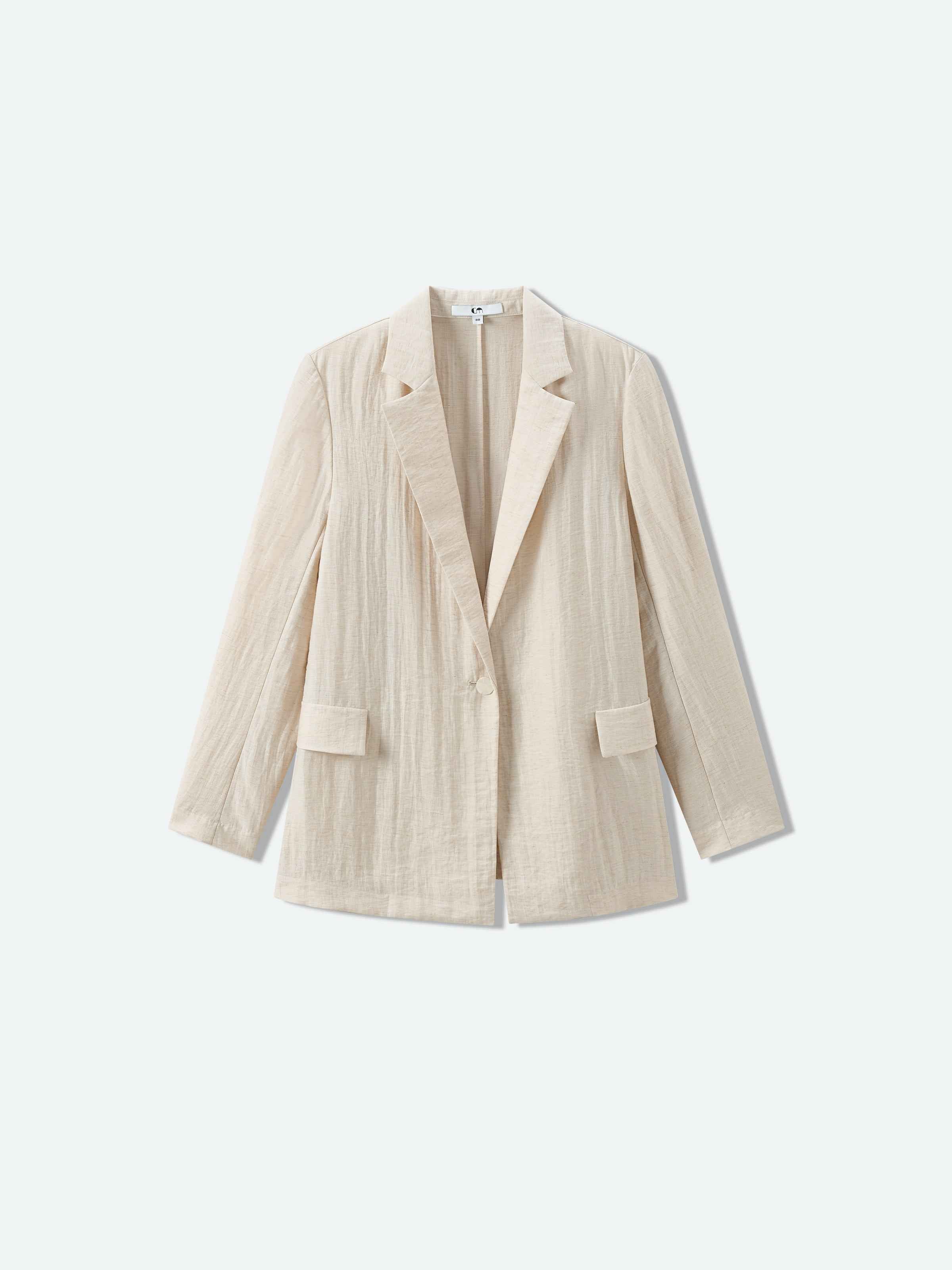 Cream White Linen Shell Button Straight Blazer