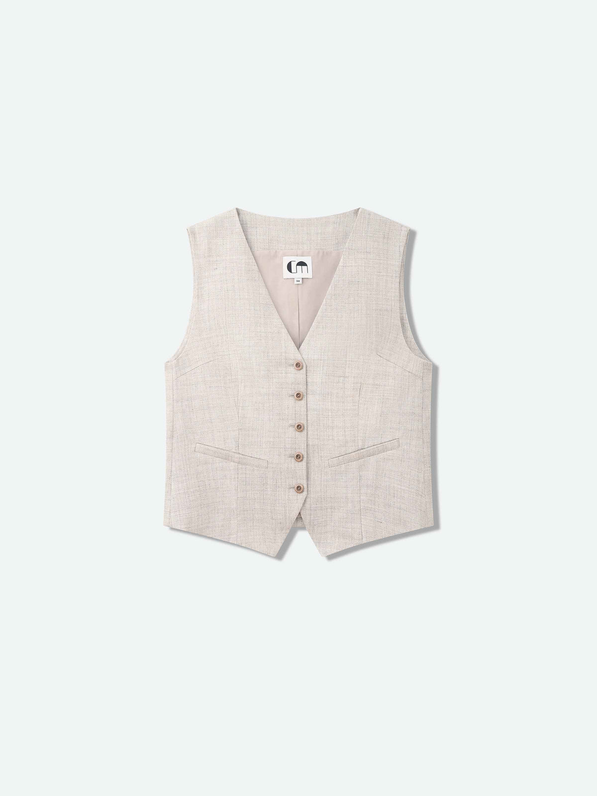 Light Gray Linen Viscose Cropped V-Neck Vest