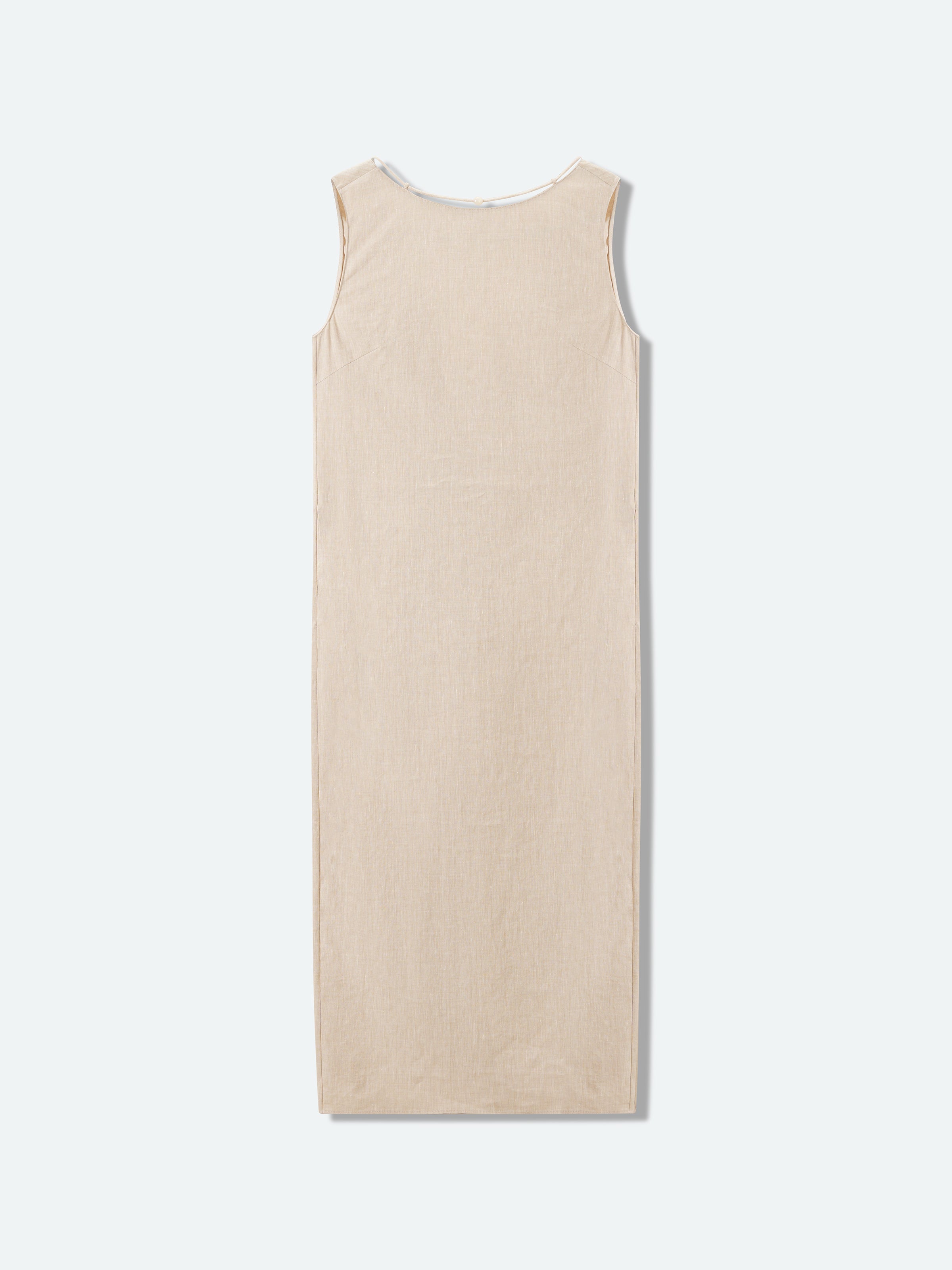 Oatmeal Linen Blend V Knot Back Cocoon Sleeveless Dress