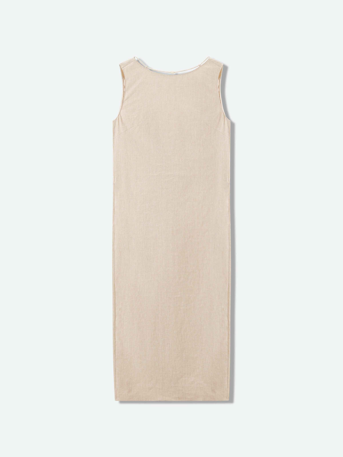 Oatmeal Linen Blend V Knot Back Cocoon Sleeveless Dress