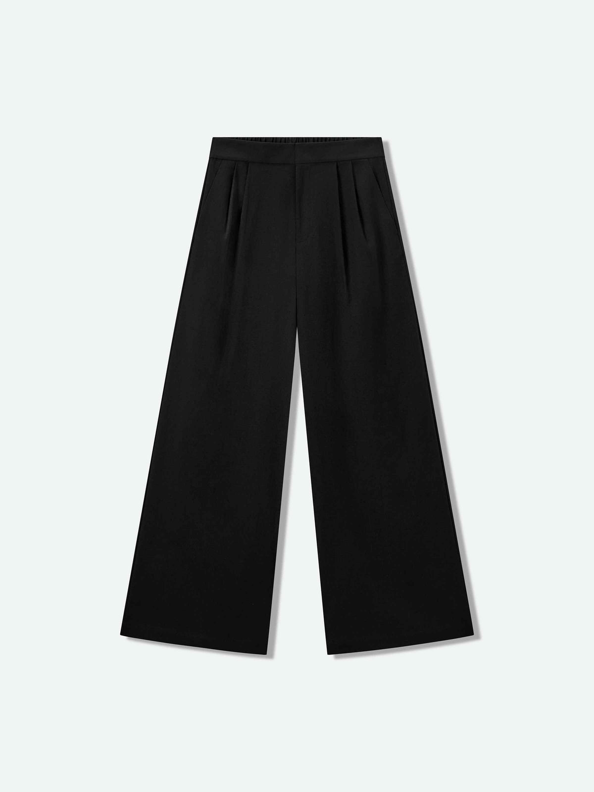 Black Linen Blend Double Pleat Wide-Leg Trousers