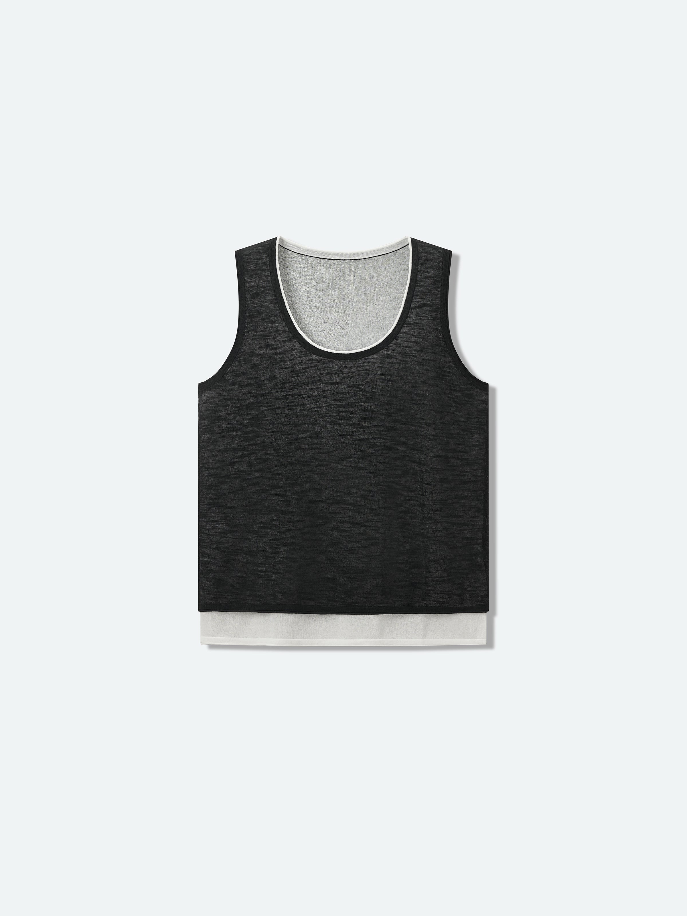 Black Two Yarn Color-Block Loose Straight Knit Vest