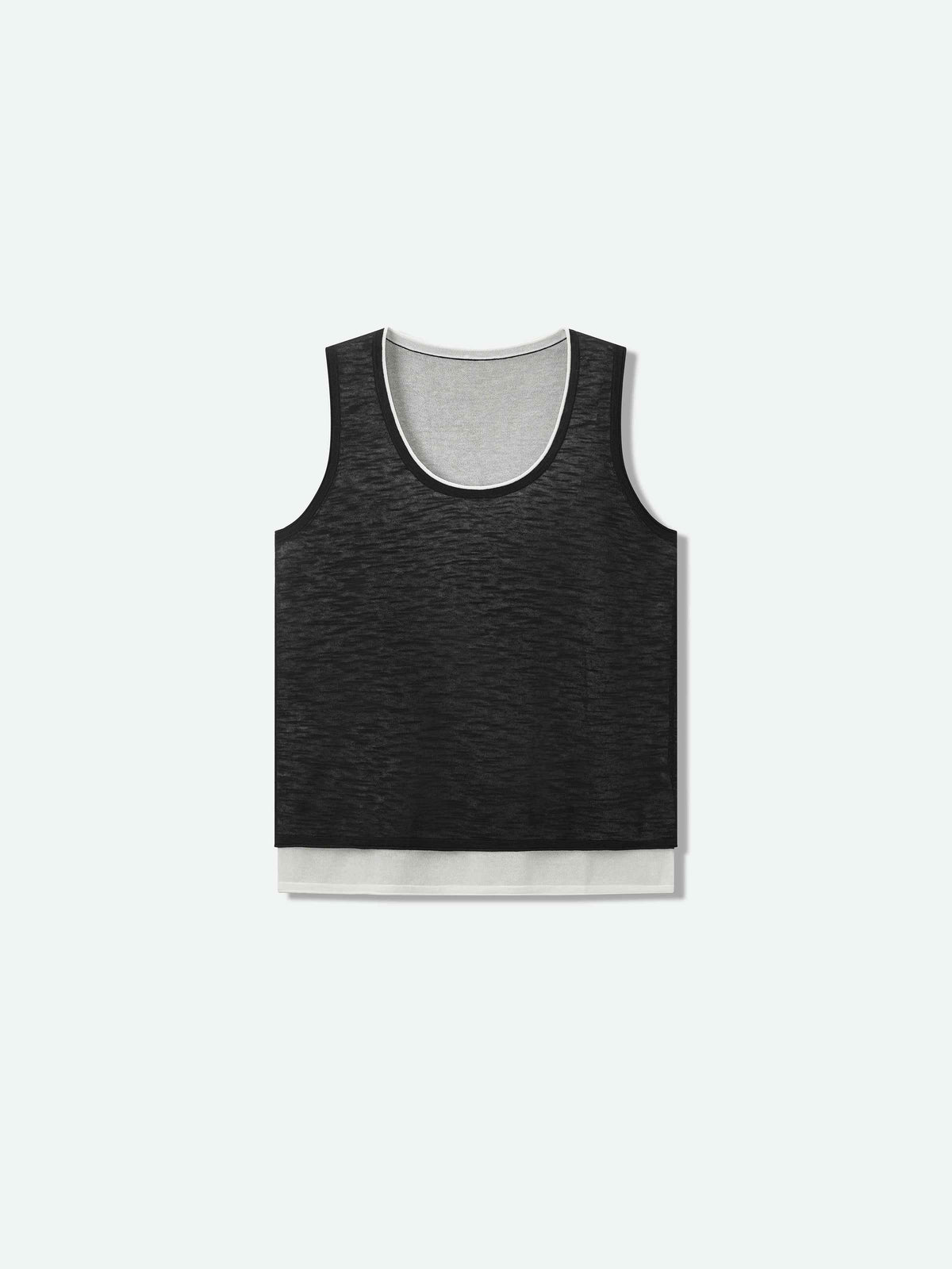 Black Two Yarn Color-Block Loose Straight Knit Vest