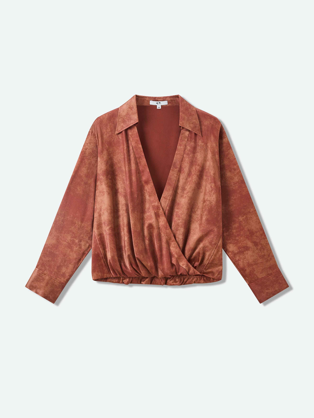 Dark Red Stretch Mulberry Satin V-Neck Long-Sleeve Top