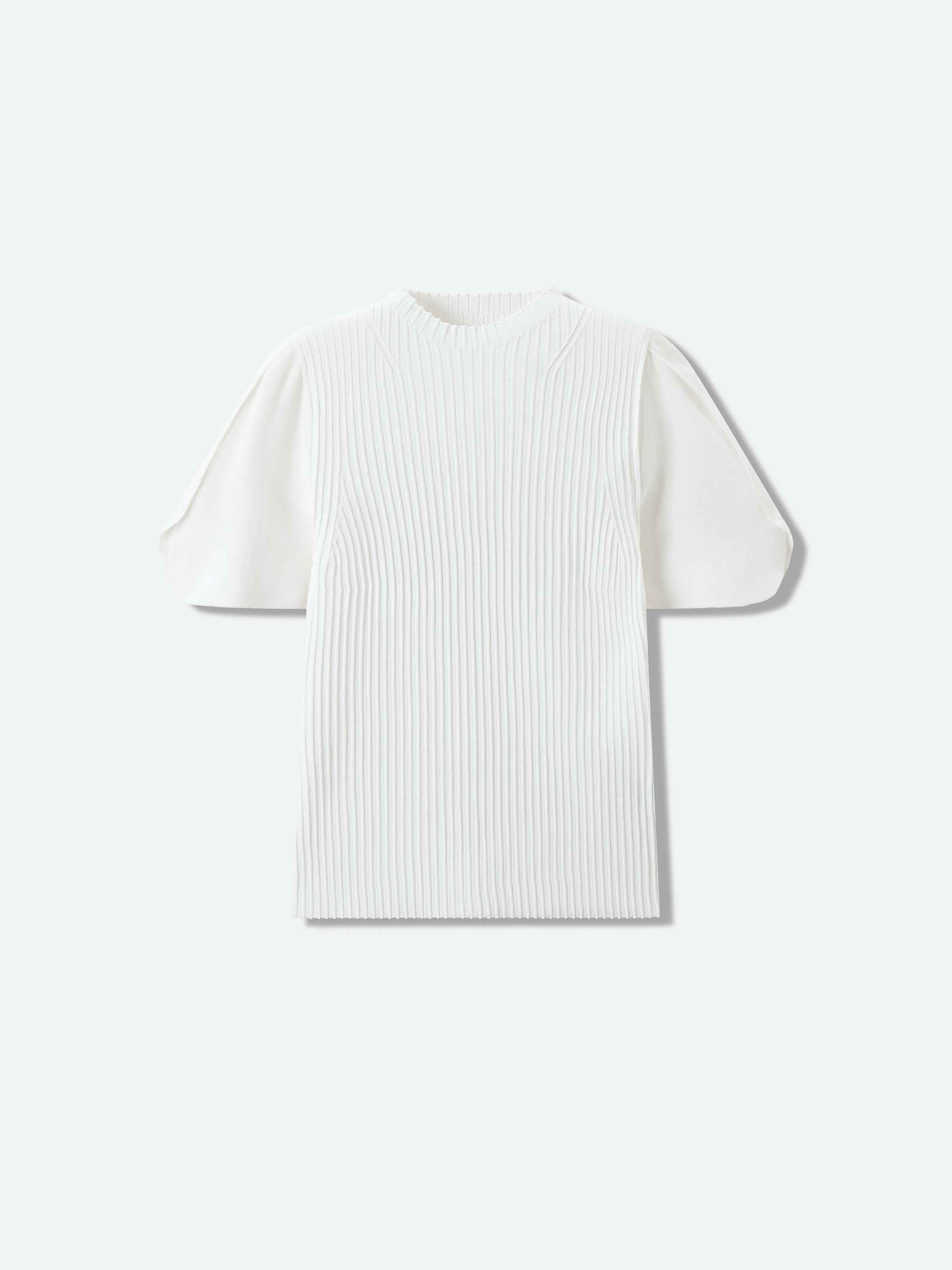 Cream White Silk Knit Patchwork Ruffle Sleeve Top