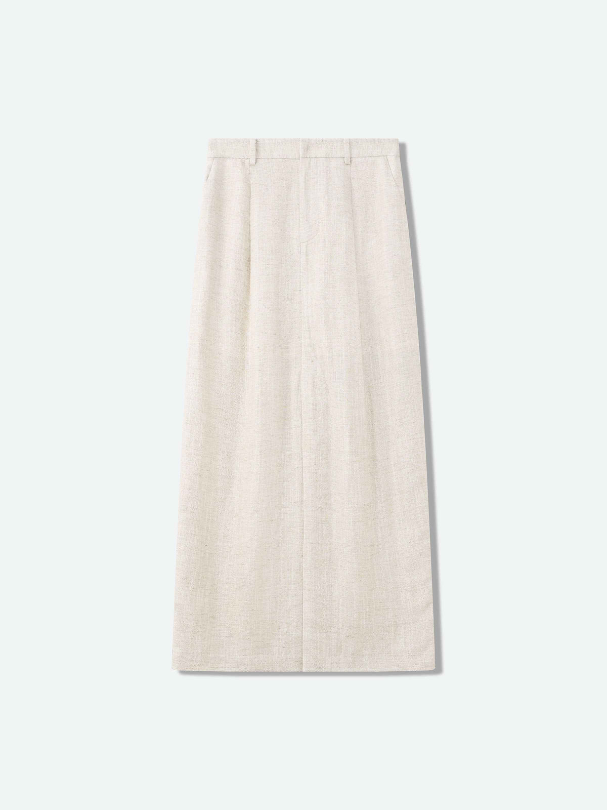 Beige Shimmering Linen Viscose Front Slit Midi Skirt