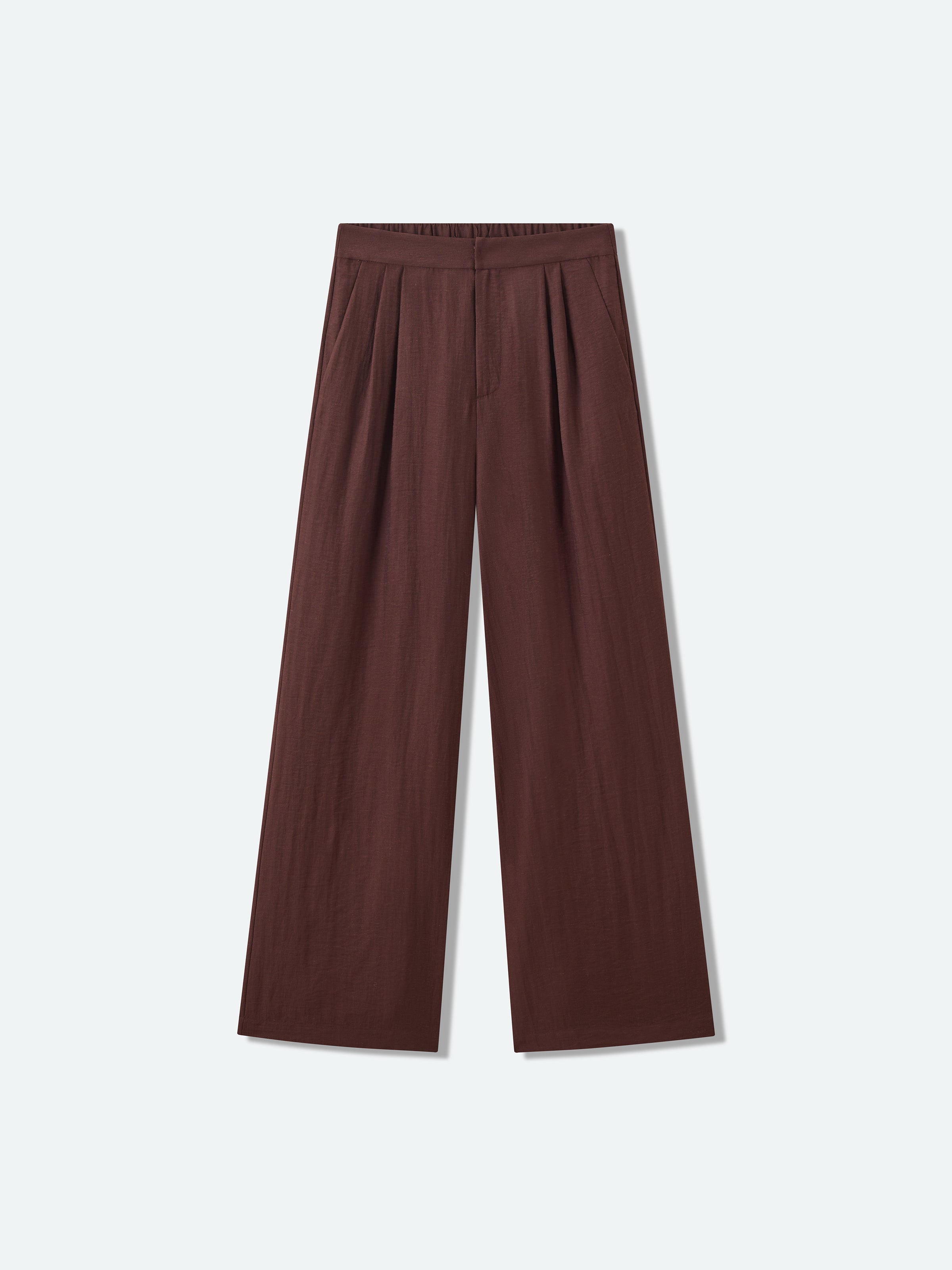 Coffee Brown Linen Blend Elastic Back Wide-Leg Trousers
