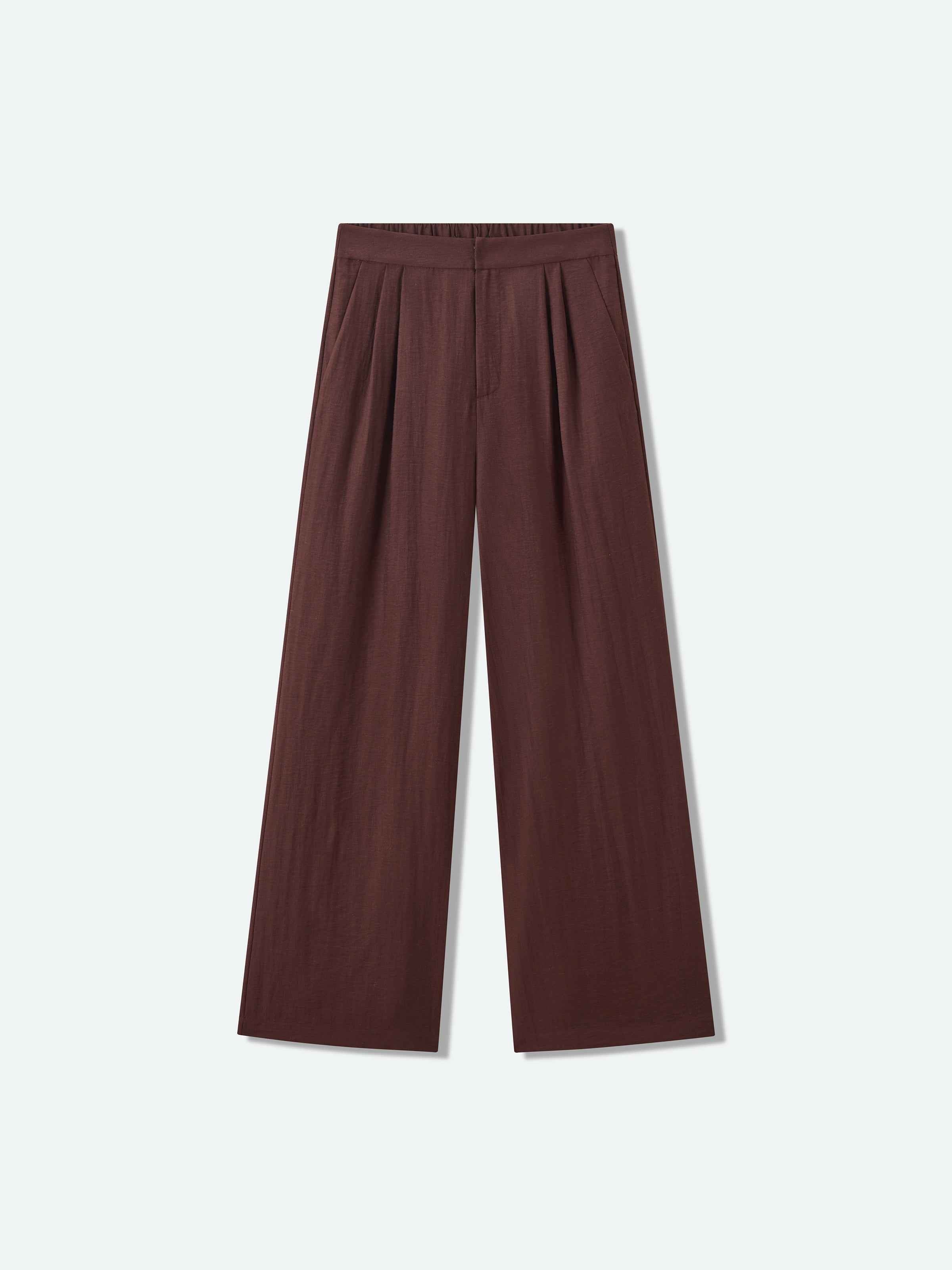 Coffee Brown Linen Blend Elastic Back Wide-Leg Trousers
