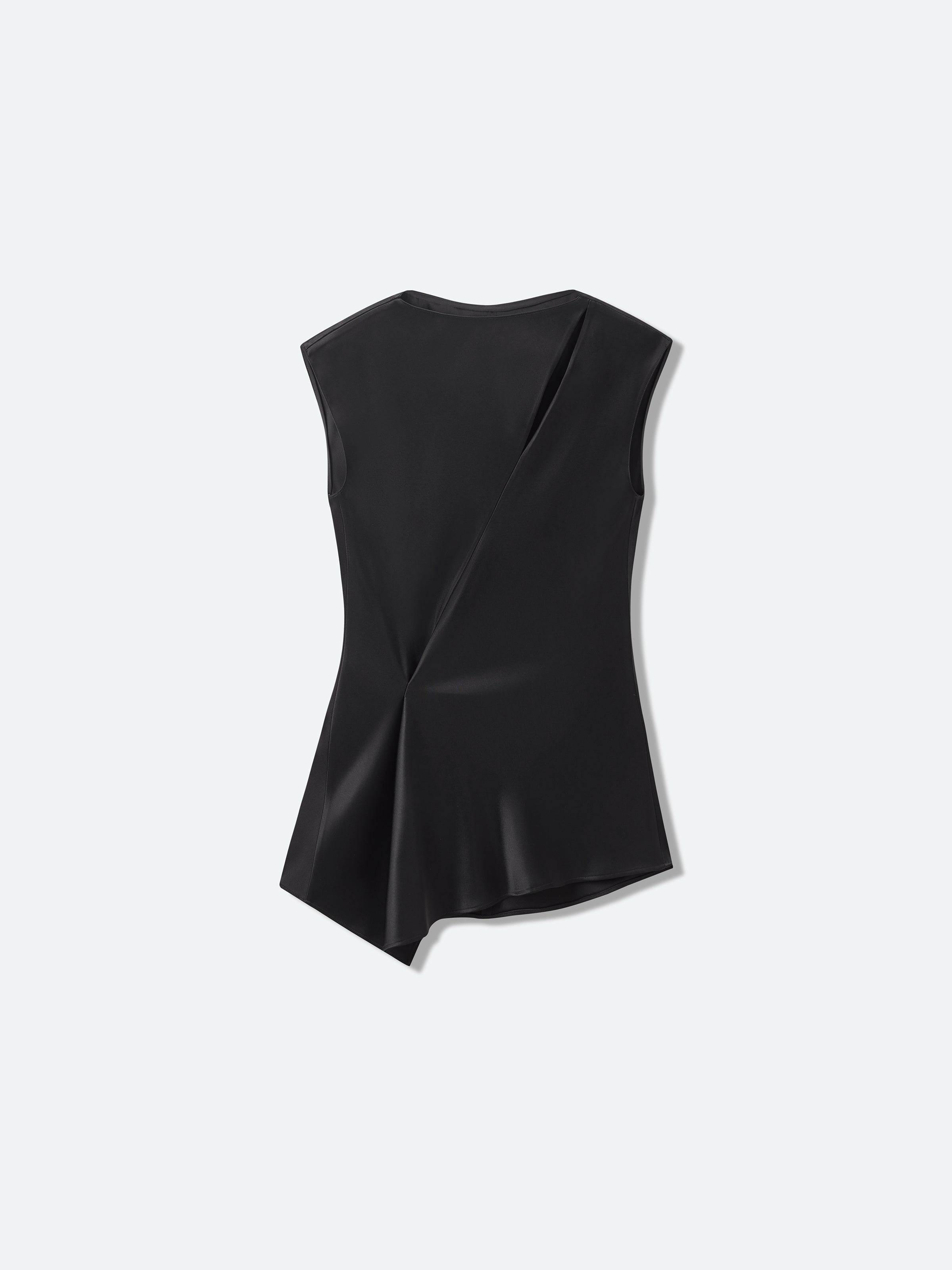 Black Acetate Satin Fitted Waist Cap Sleeve Top