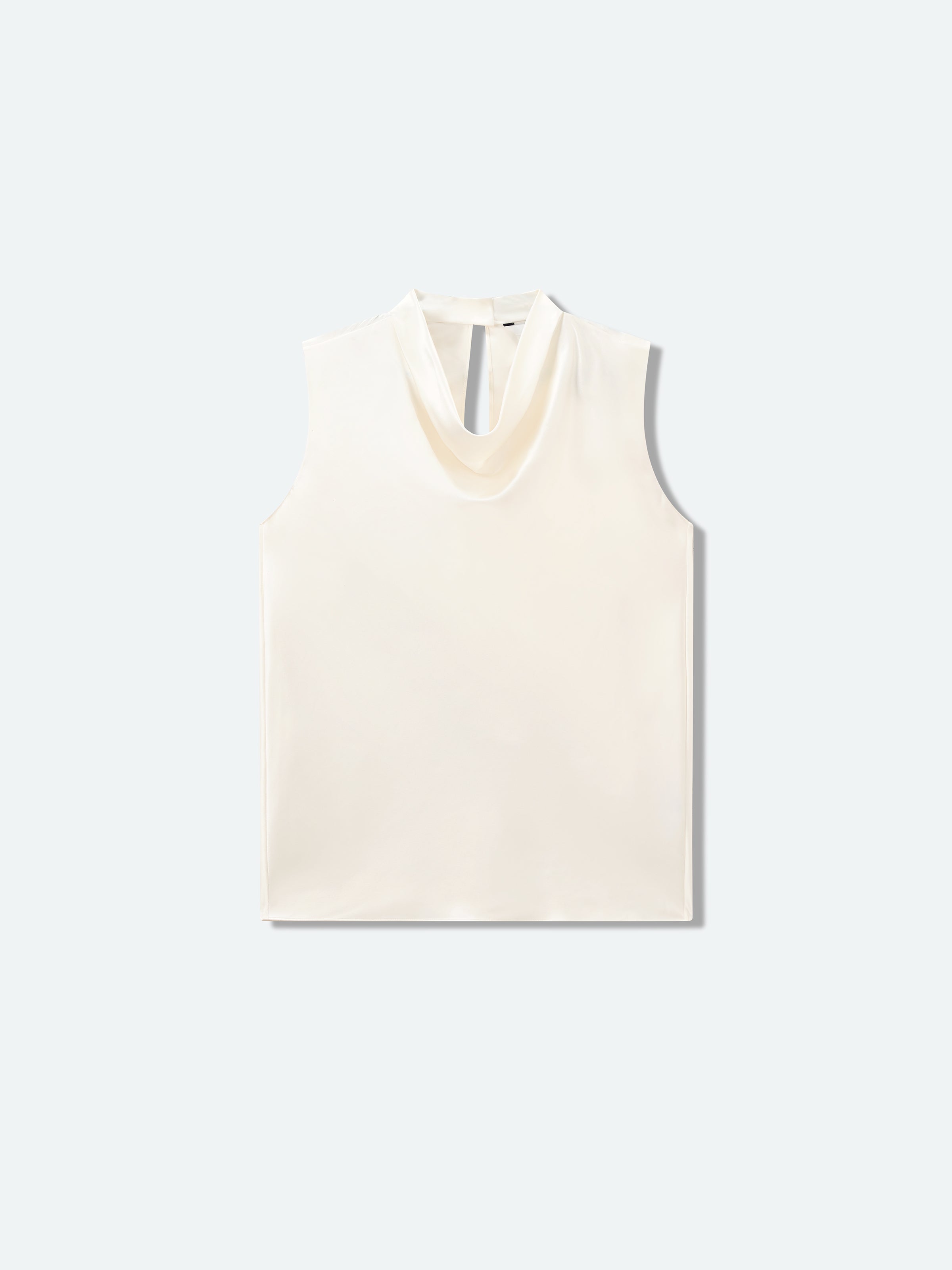 Beige Yellow Mulberry Silk Satin Draped Neck Sleeveless Top