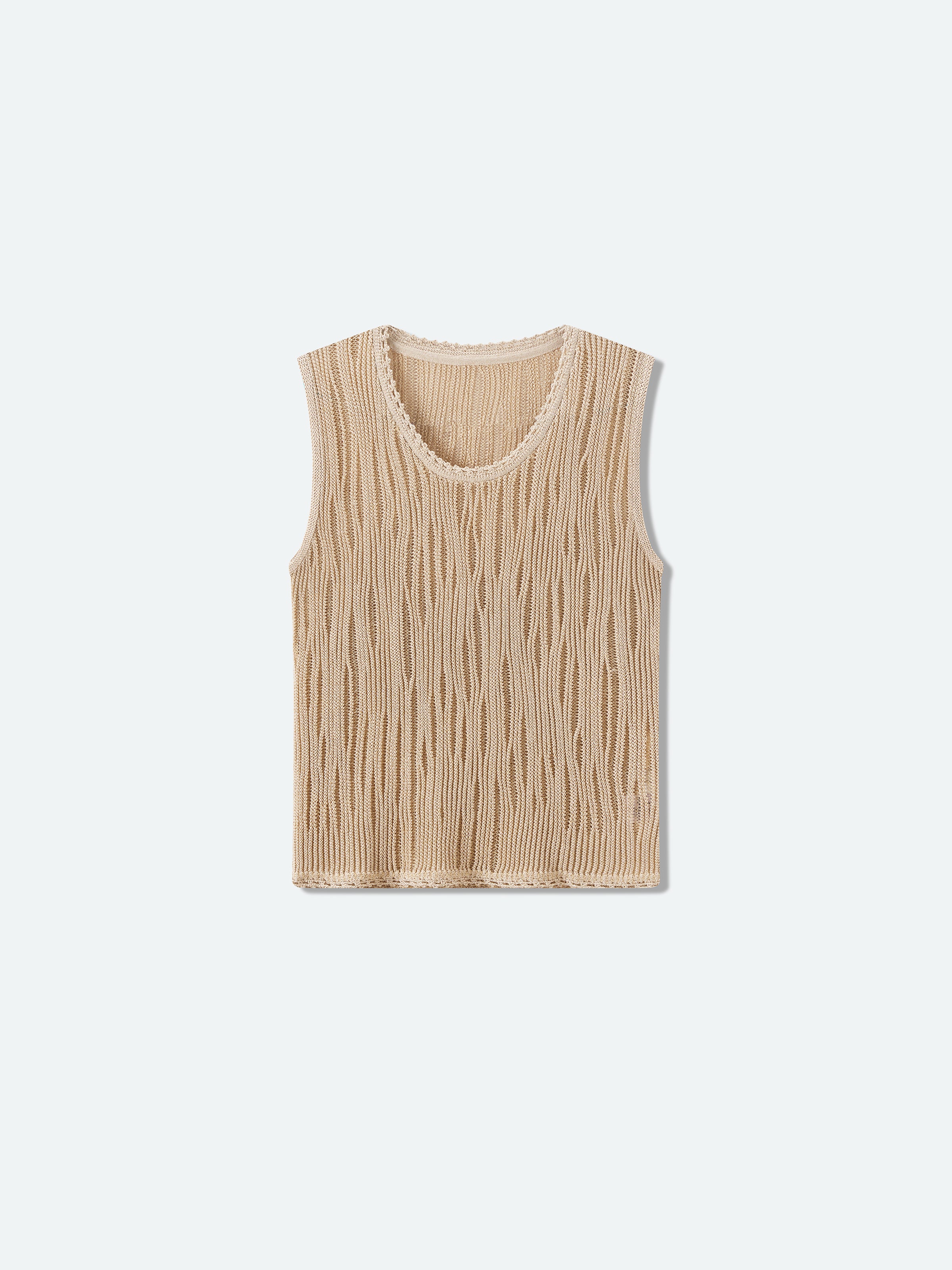 Light Khaki Openwork Floral Trim V-Neck Knit Vest