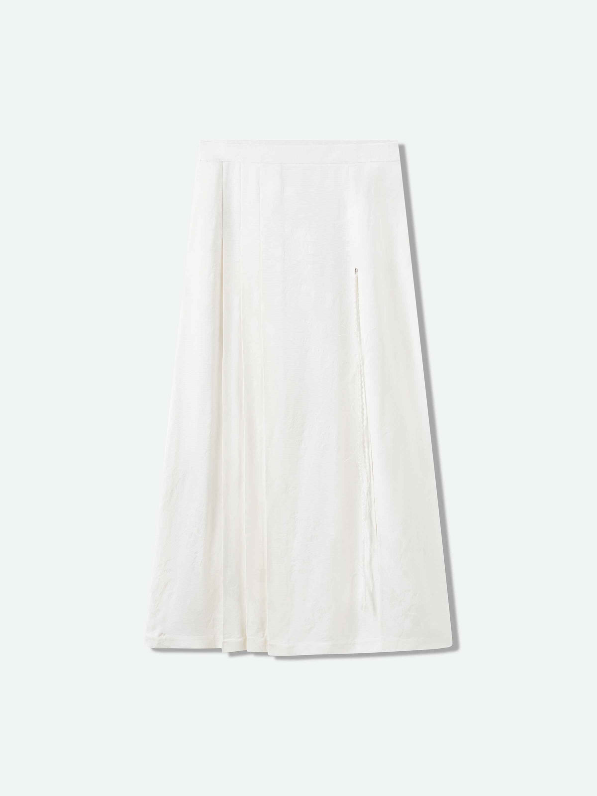 Cream White Rayon Jacquard A-Line Front Pleat Skirt