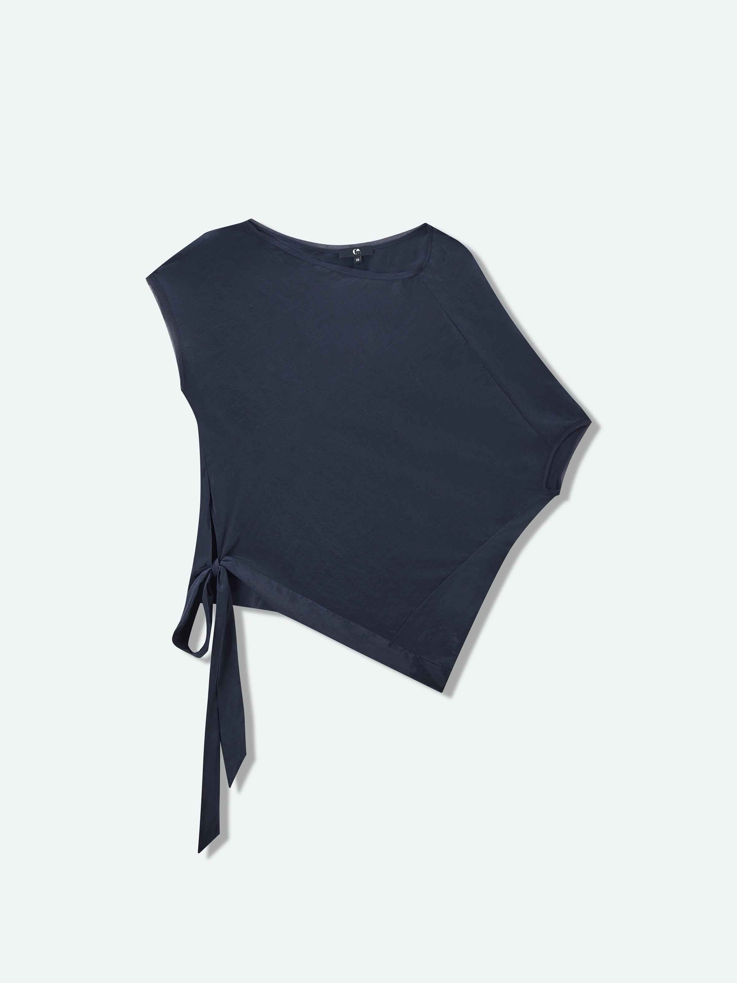 Navy Blue Tencel Snow-Washed Asymmetric Sleeve Cocoon Top