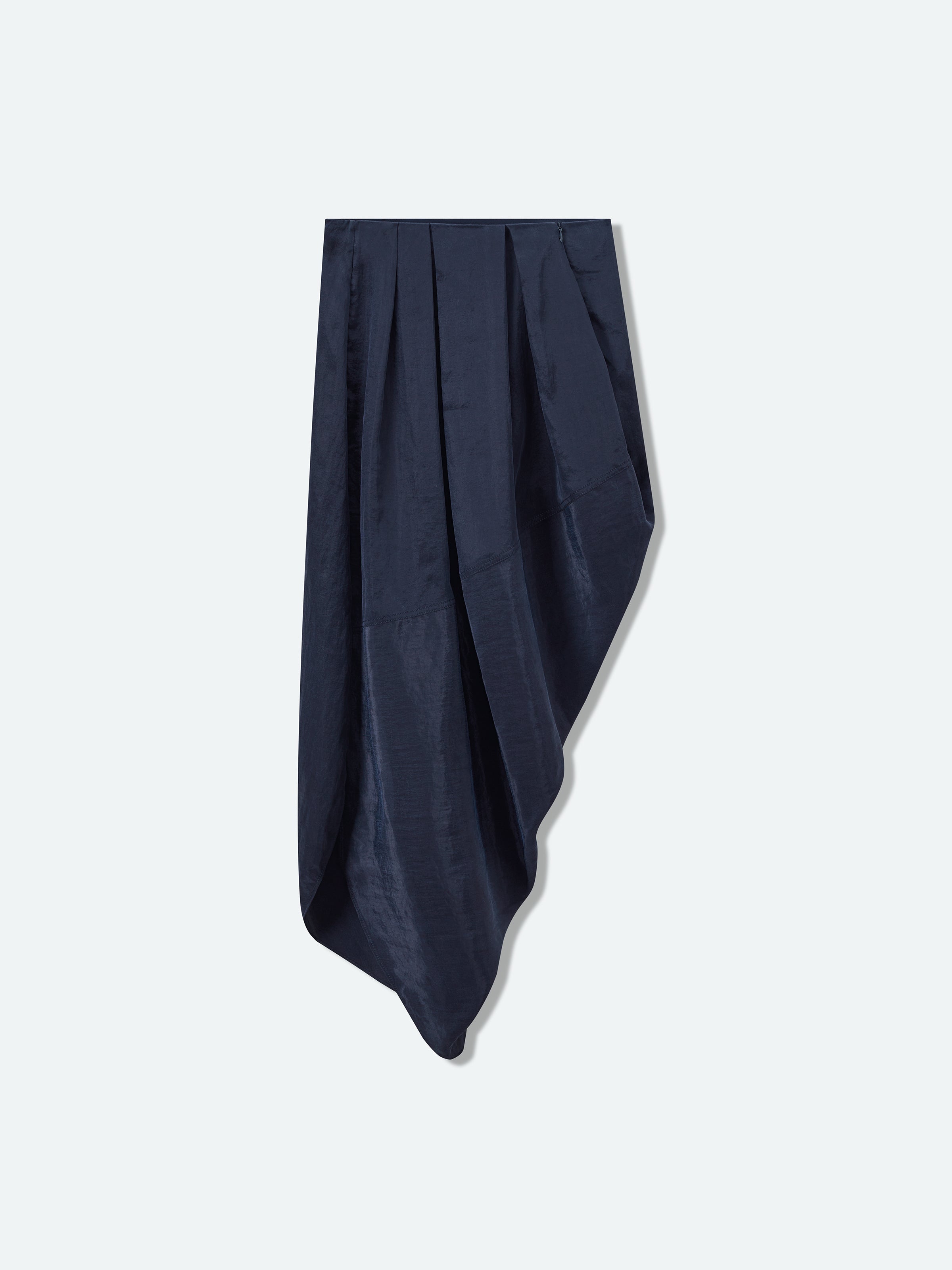 Navy Blue Tencel Snow-Washed Irregular Drape Long Skirt