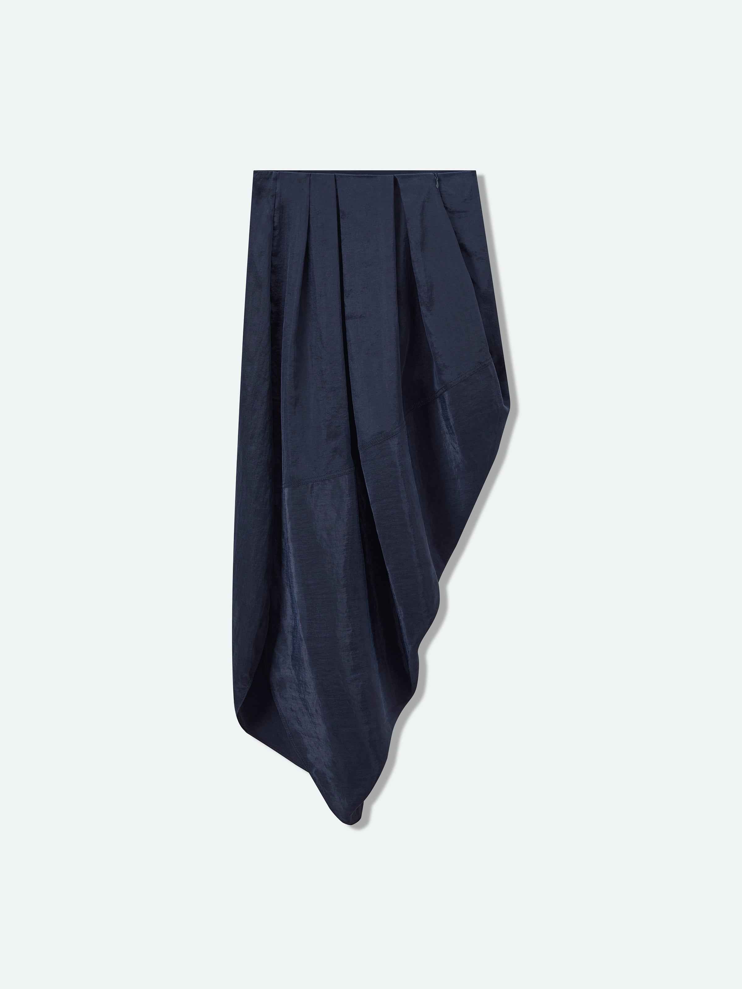 Navy Blue Tencel Snow-Washed Irregular Drape Long Skirt
