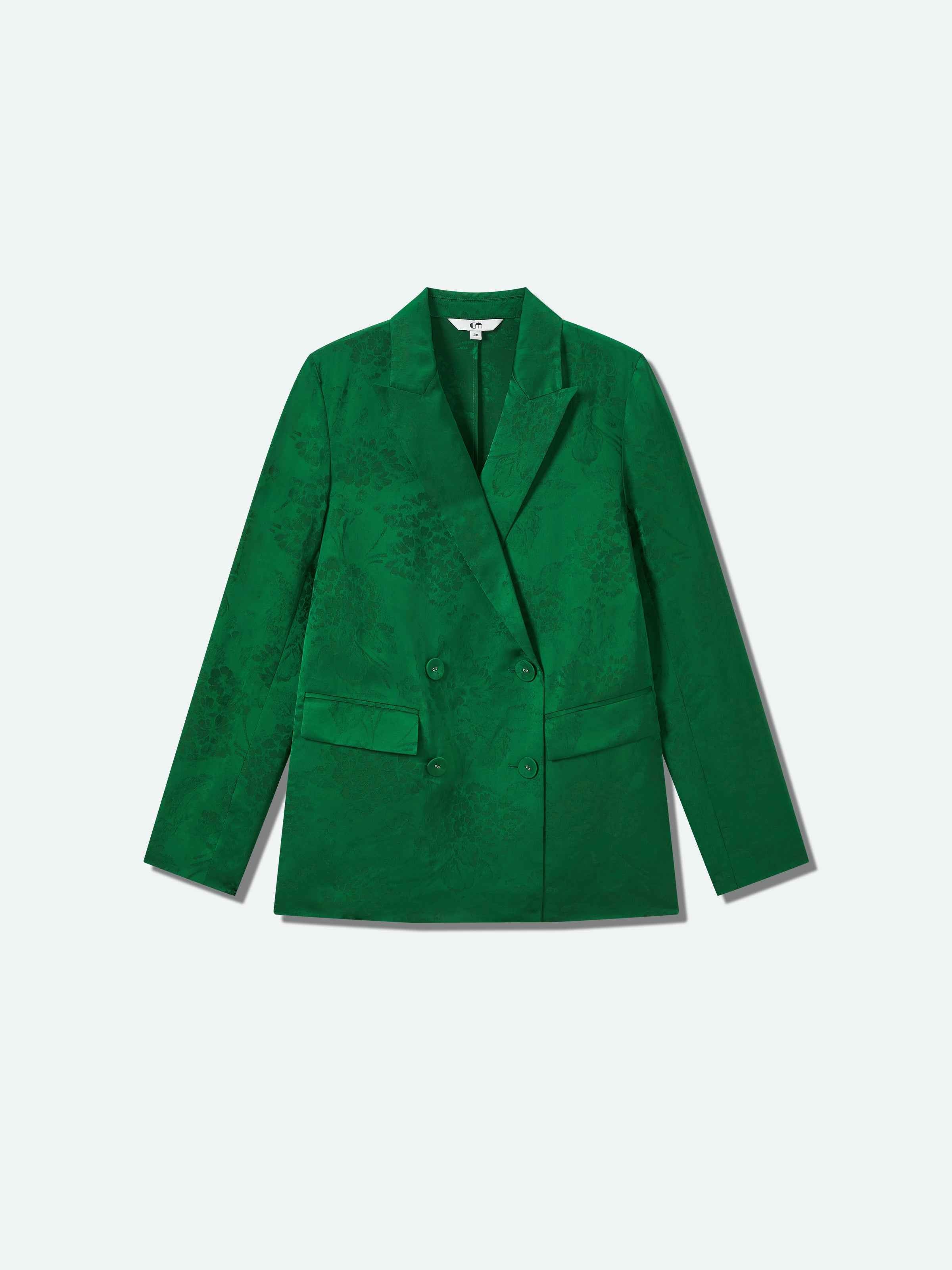 Green Mulberry Silk Jacquard Double Breasted Straight Blazer