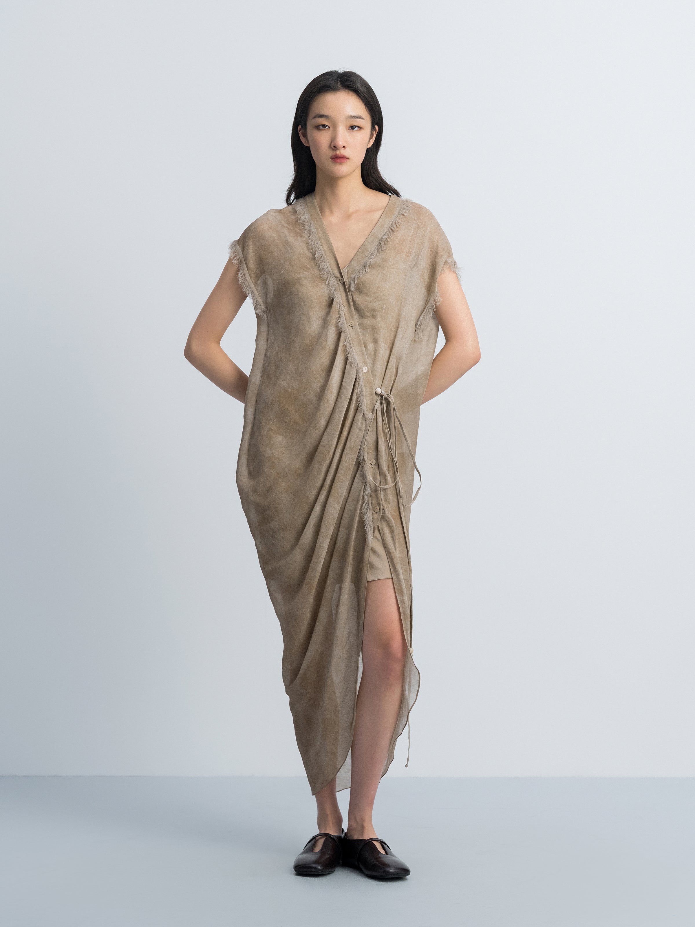 Brown Short-Sleeve Dress