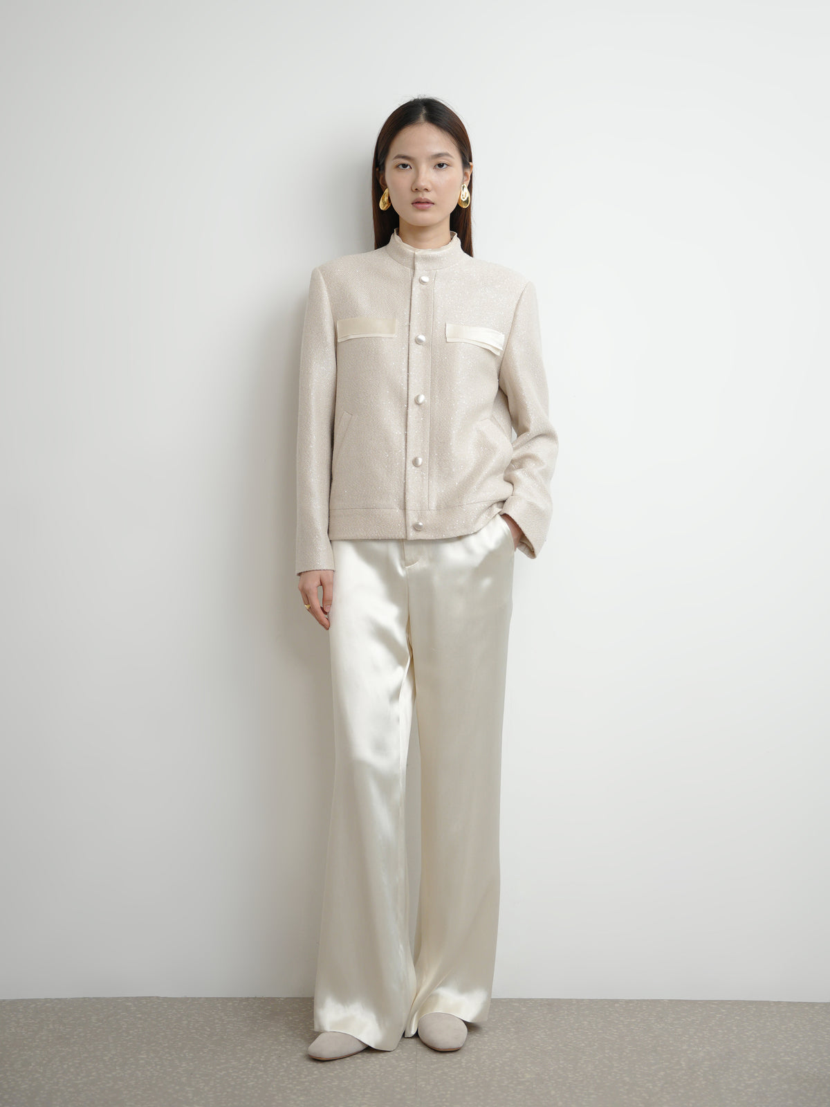 Waist-integrated Wide Leg Trousers