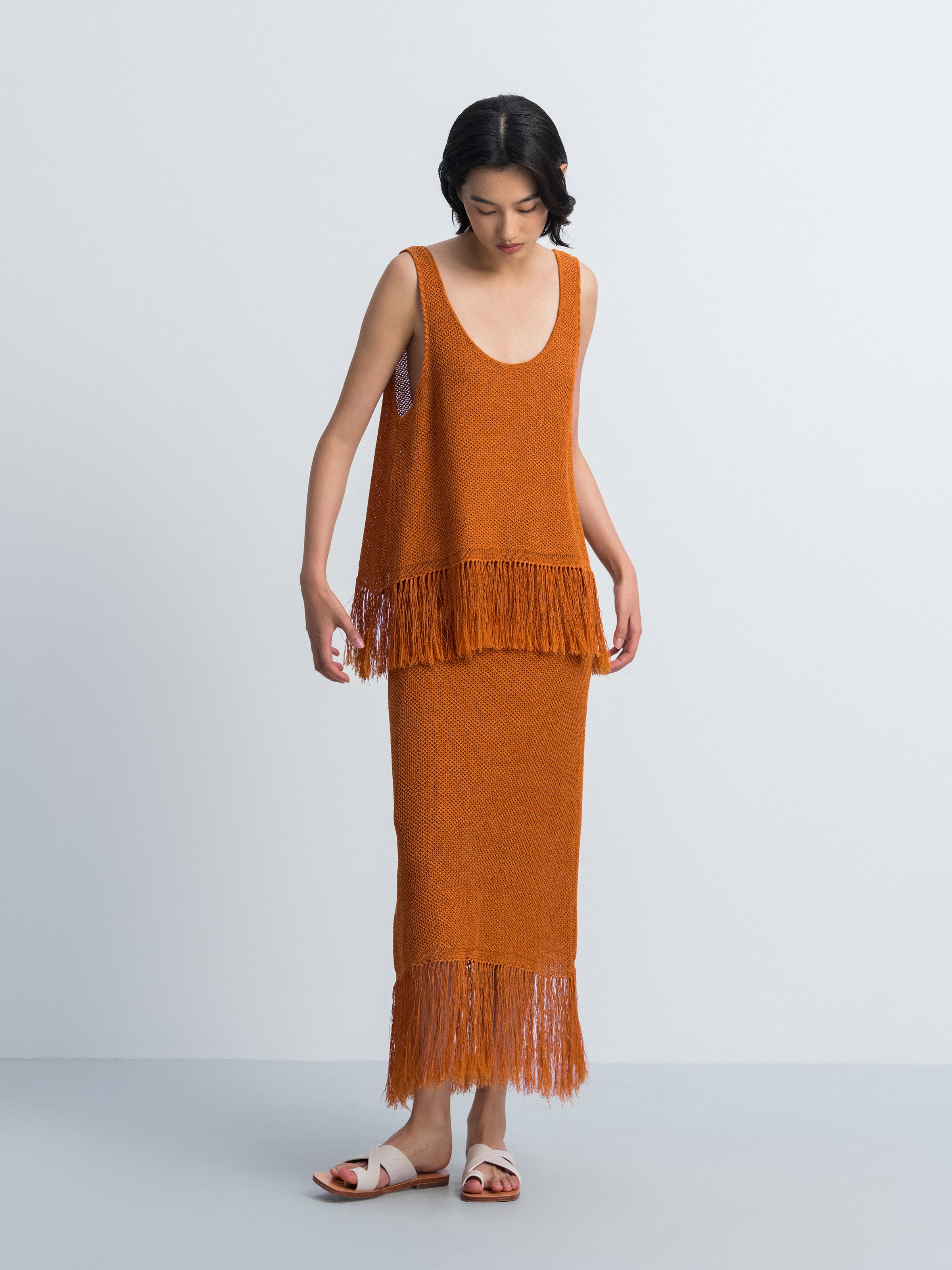 Orange Red Knitted Vest