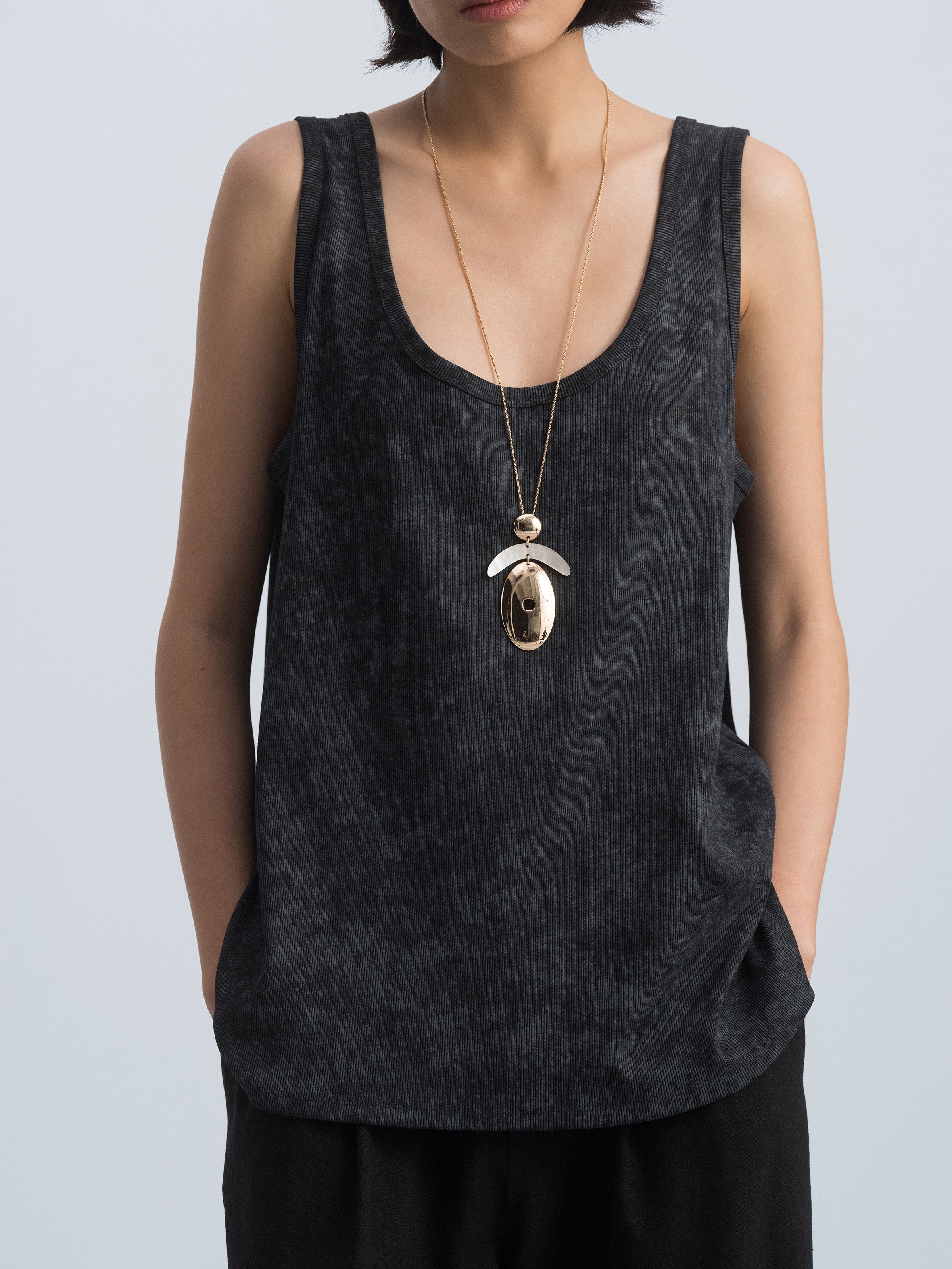 Gold Mother of Pearl Crescent Oval Pendant Necklace