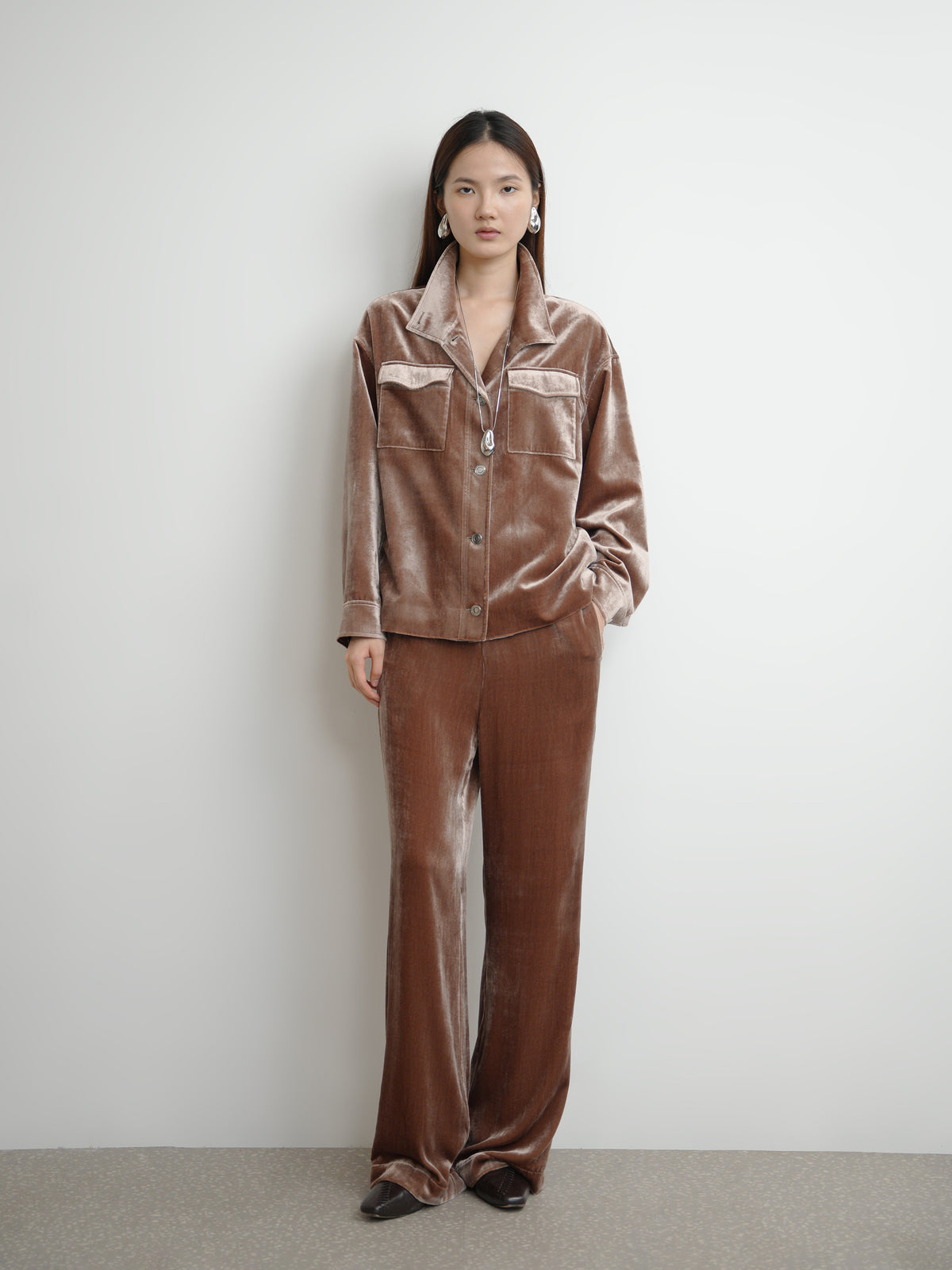 Velvet Straight-leg Trousers