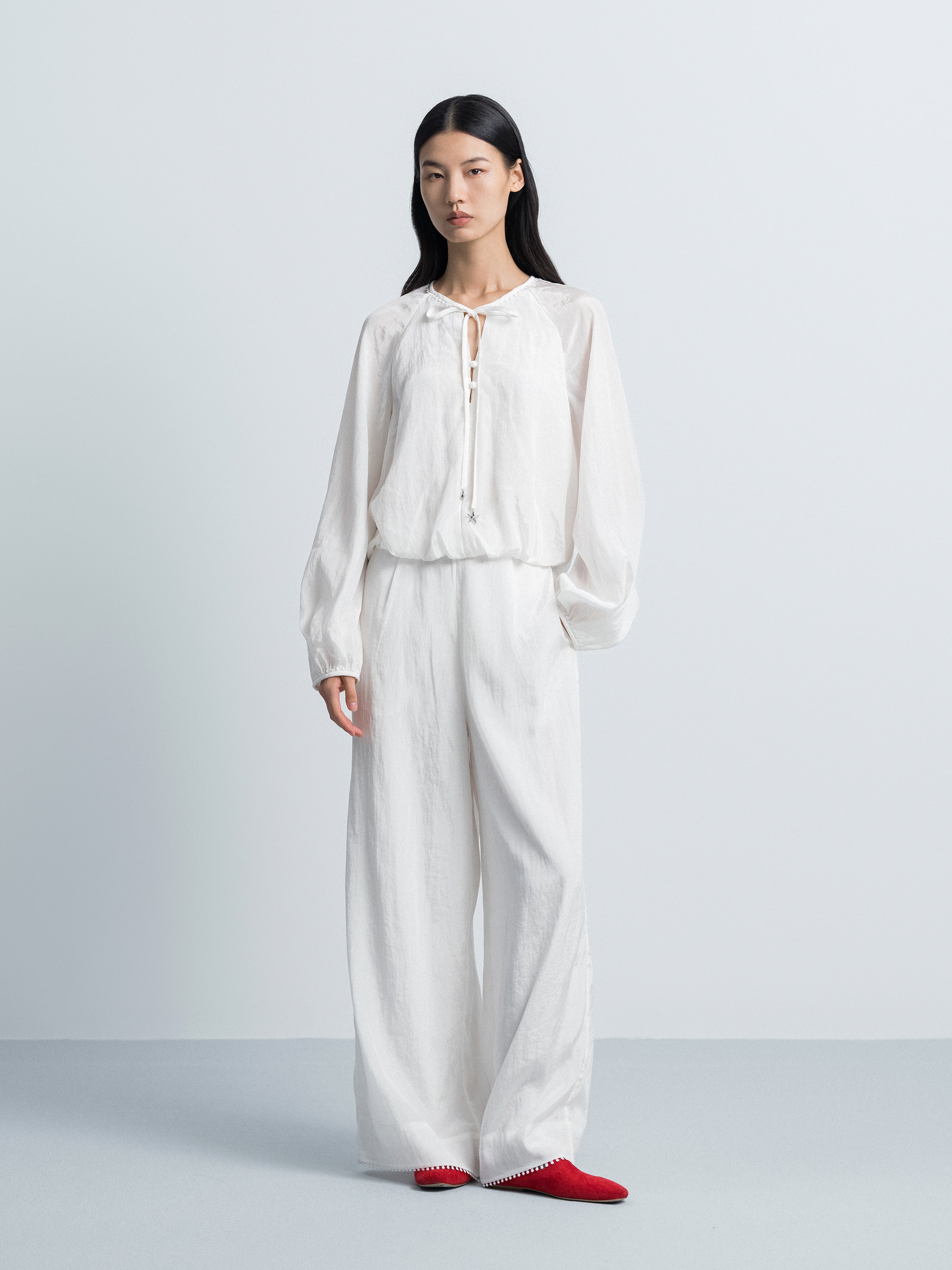 Off White Wide-Leg Pants
