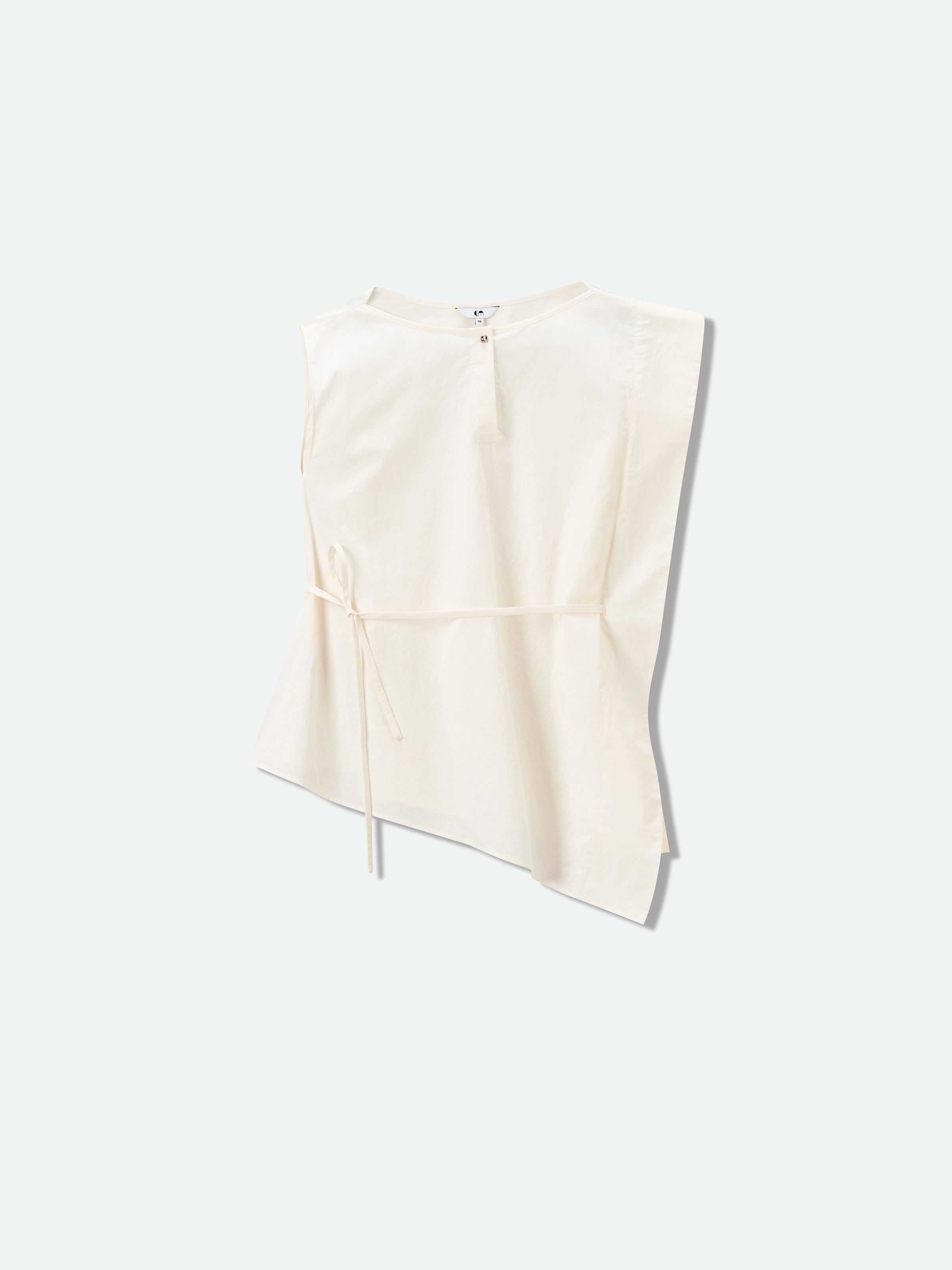 Cream White Pima Cotton Asymmetric Belt Waist Sleeveless Top