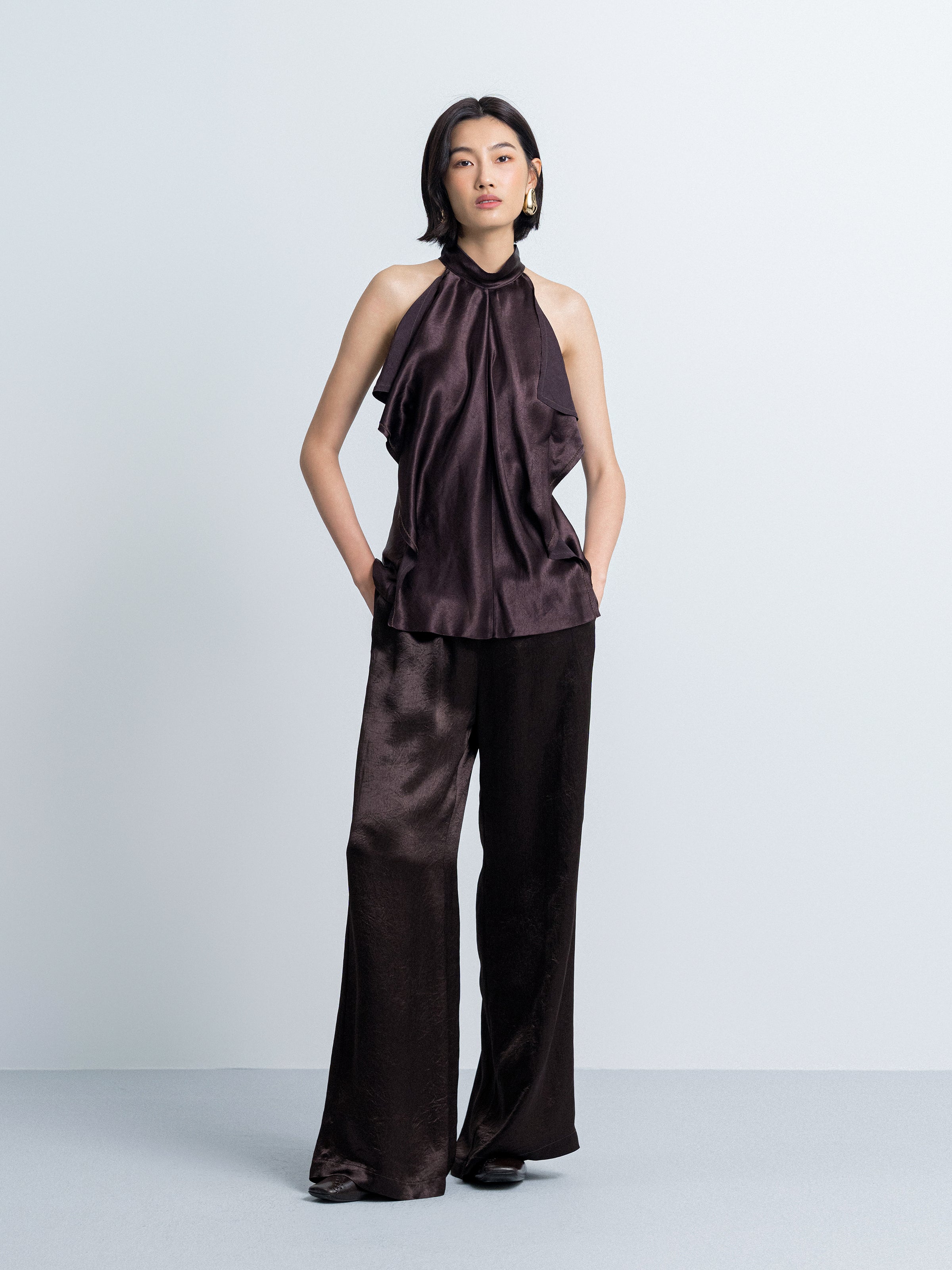Mini Stand Collar Flowy Tie Top