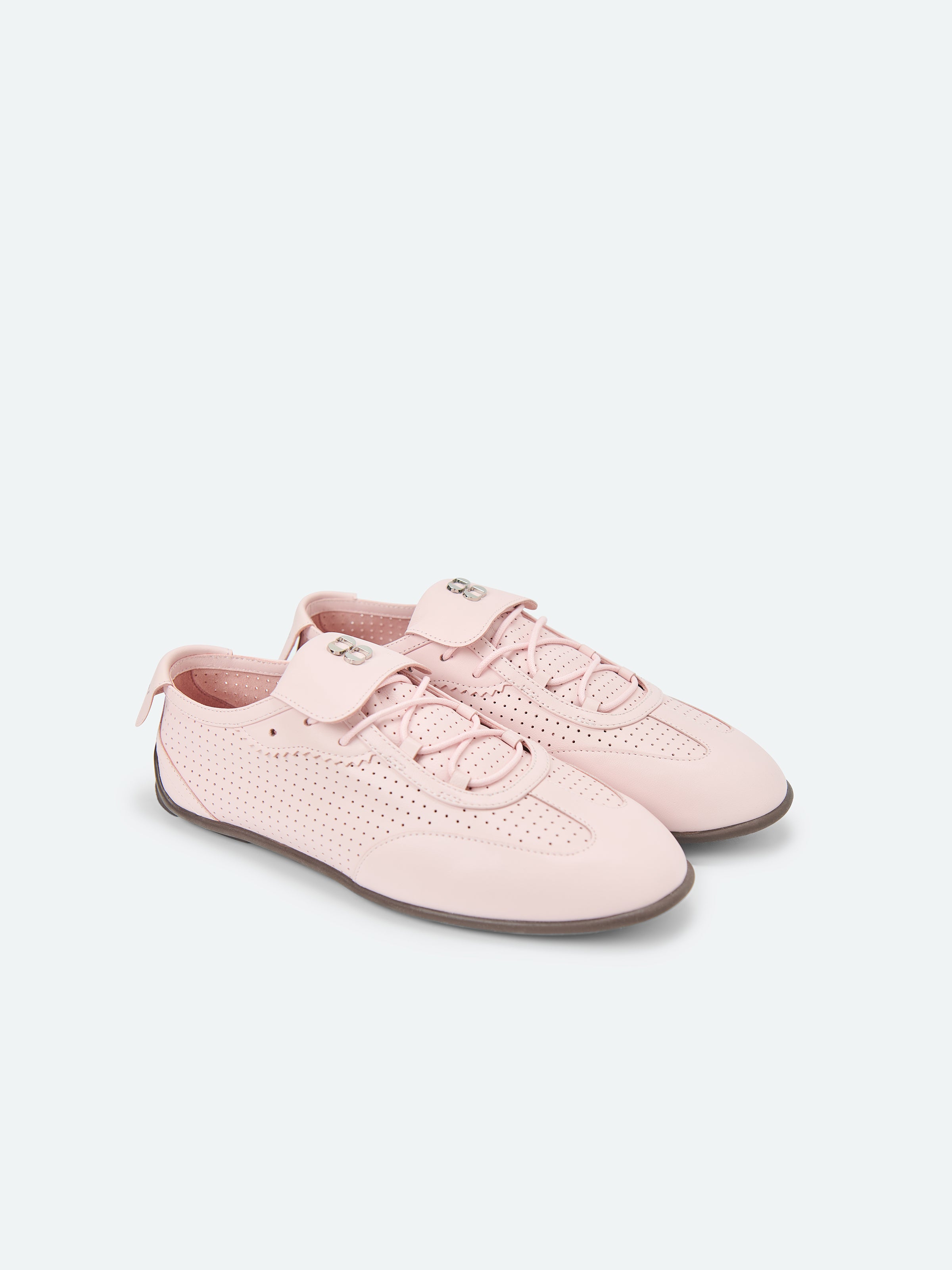 Light Pink Genuine Leather Round Toe Retro Trainer Shoes