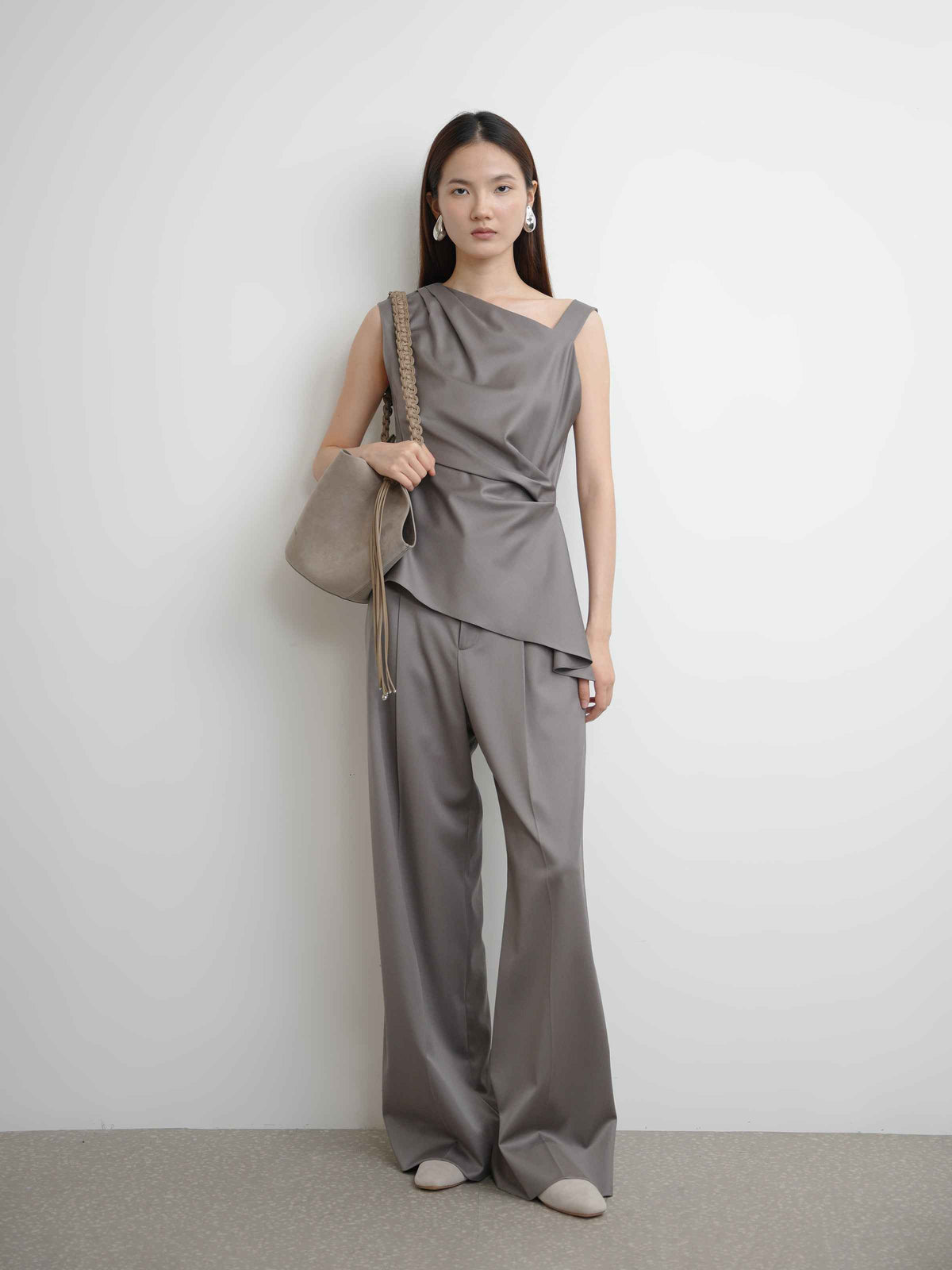 Waist-integrated Wide Leg Trousers