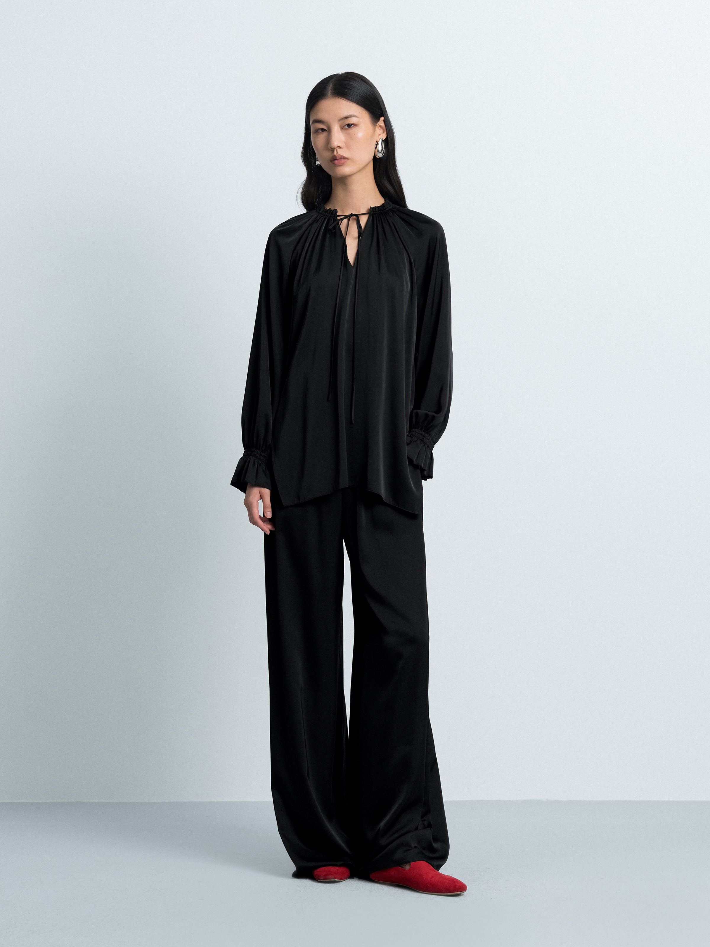 V-Neck Top with Elbow Sleeves