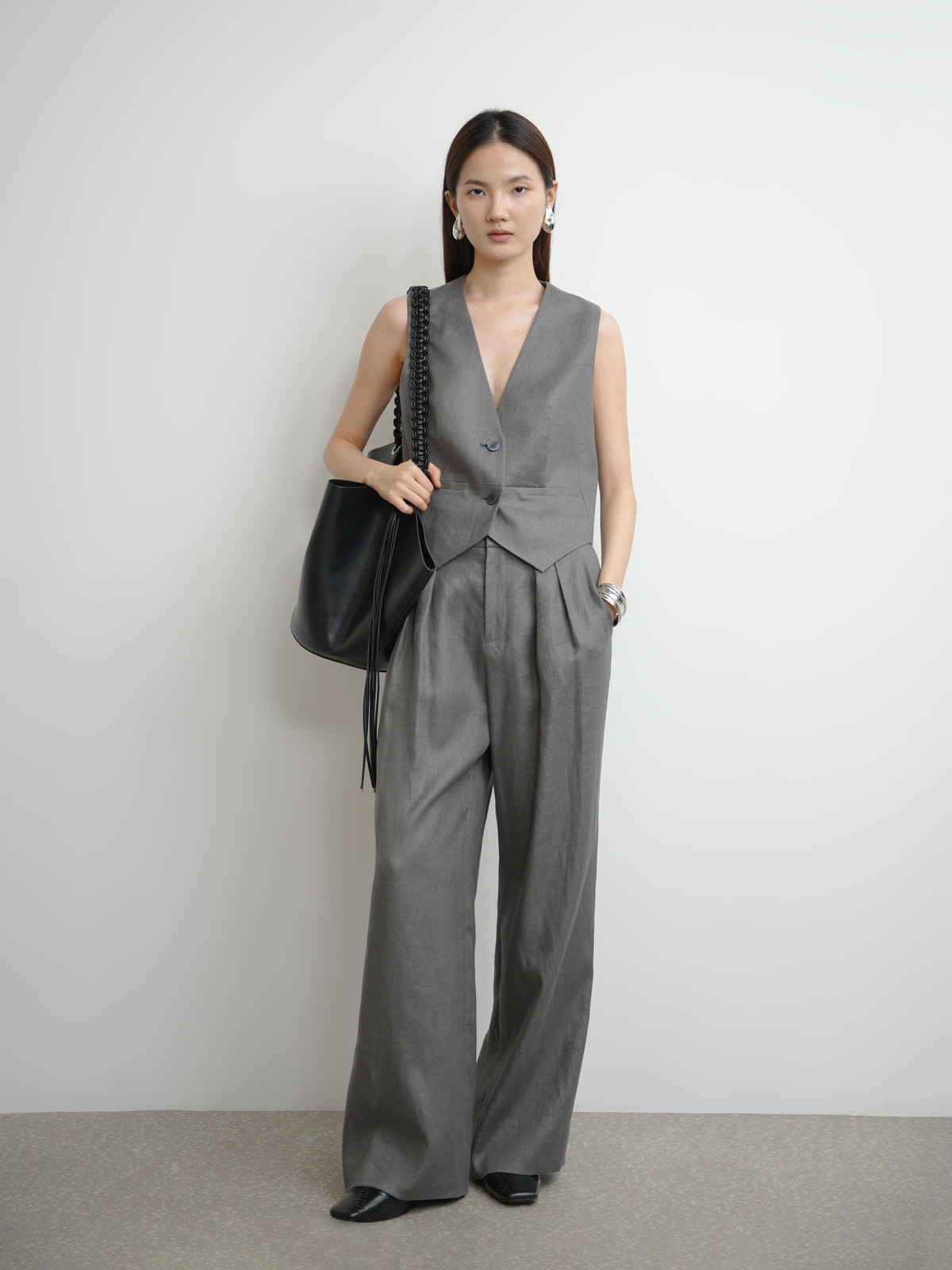 Double Pleat Wide Leg Trousers