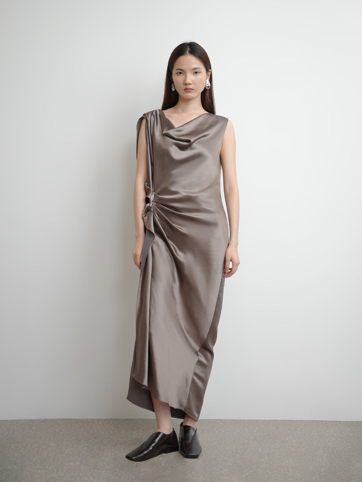 Cowl‑Neck Flowy‑Panel Dress