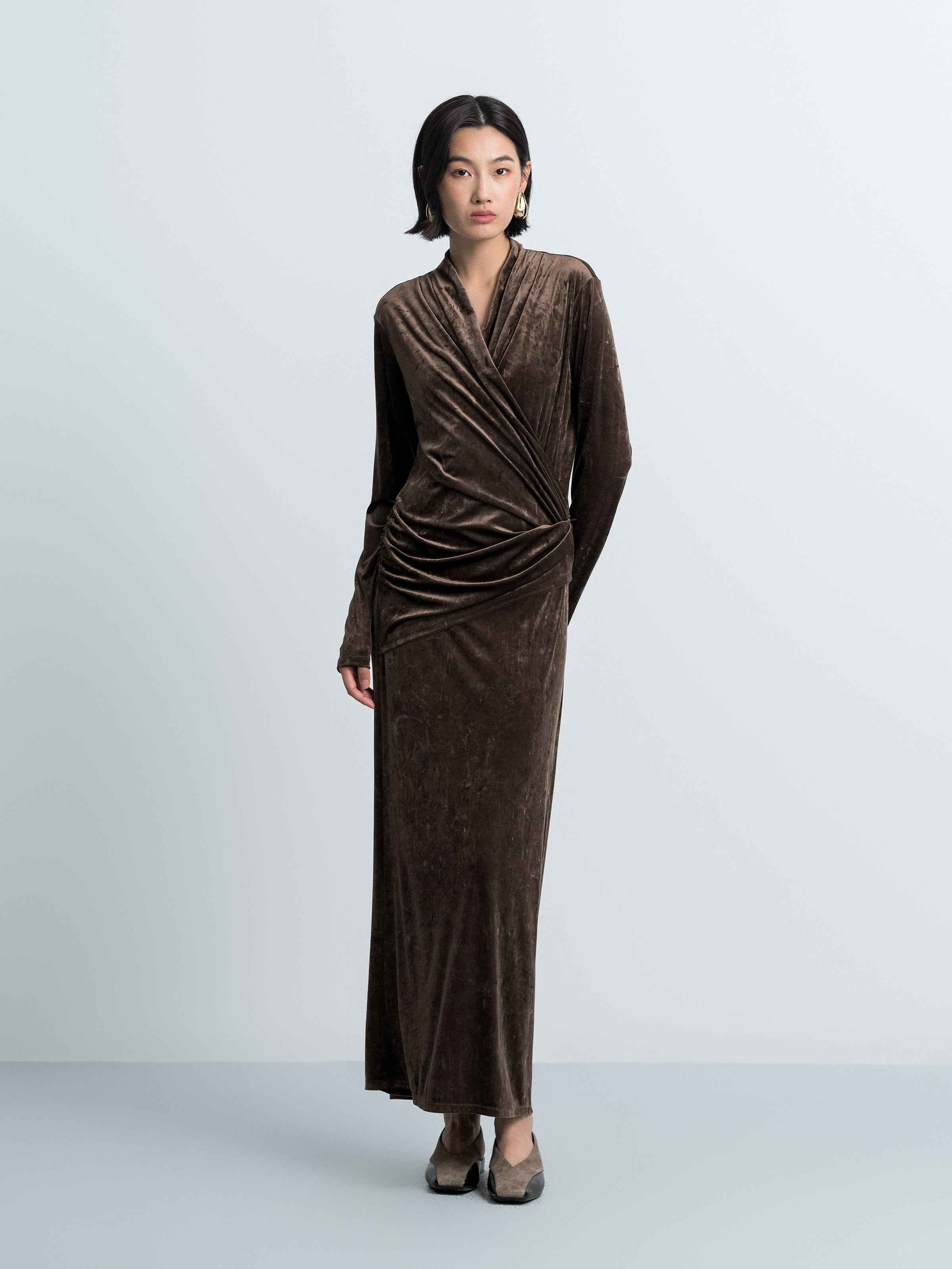 Pleated Wrap‑over Dress