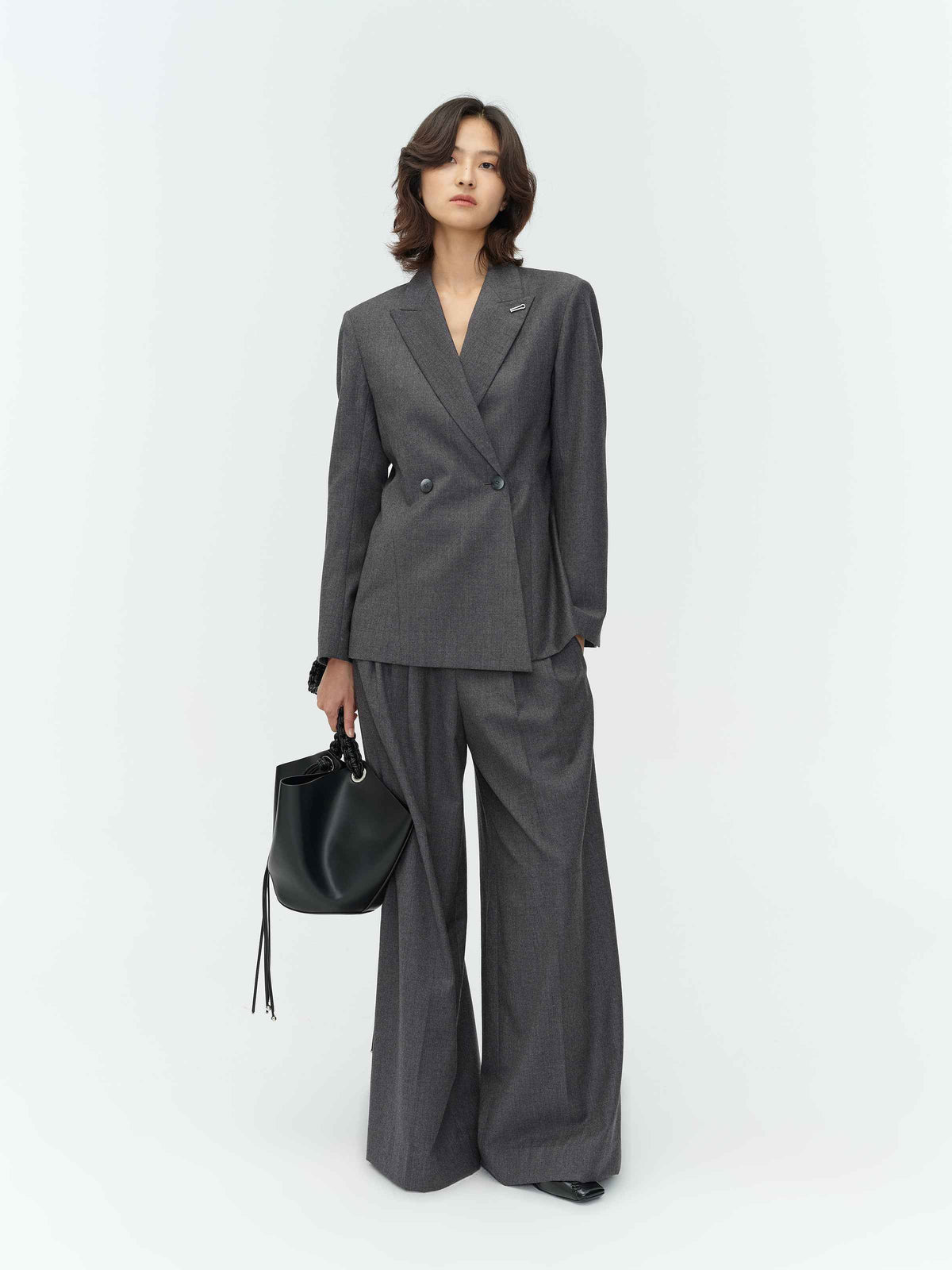 Worsted Wool Wide Leg Trousers