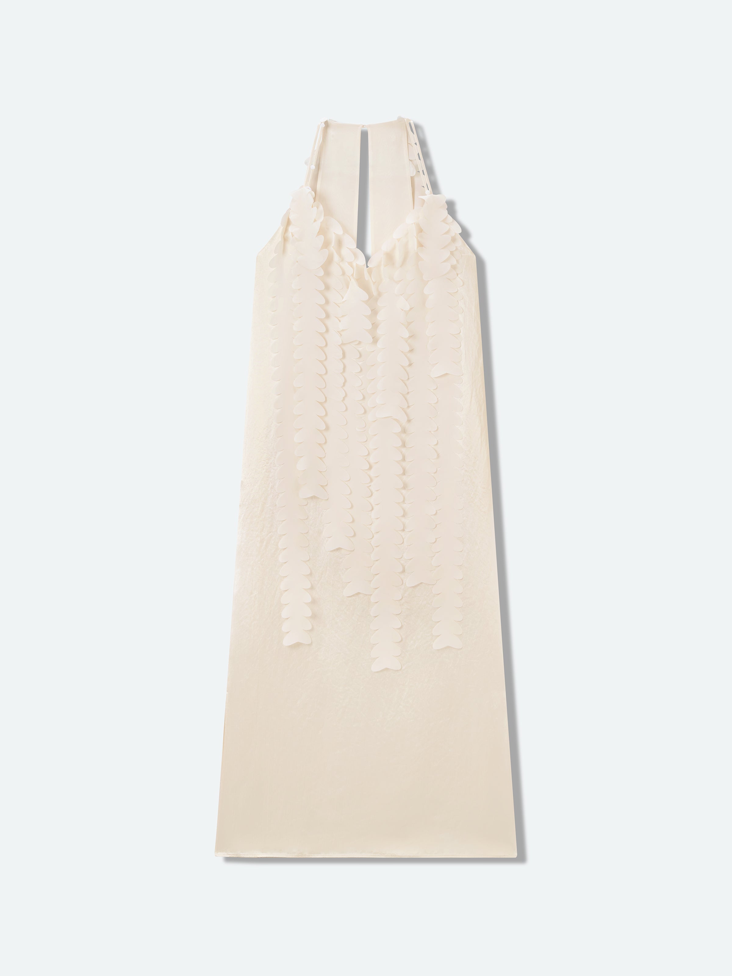 Cream White Acetate V-Neck Double Strap Floral Slip Dress
