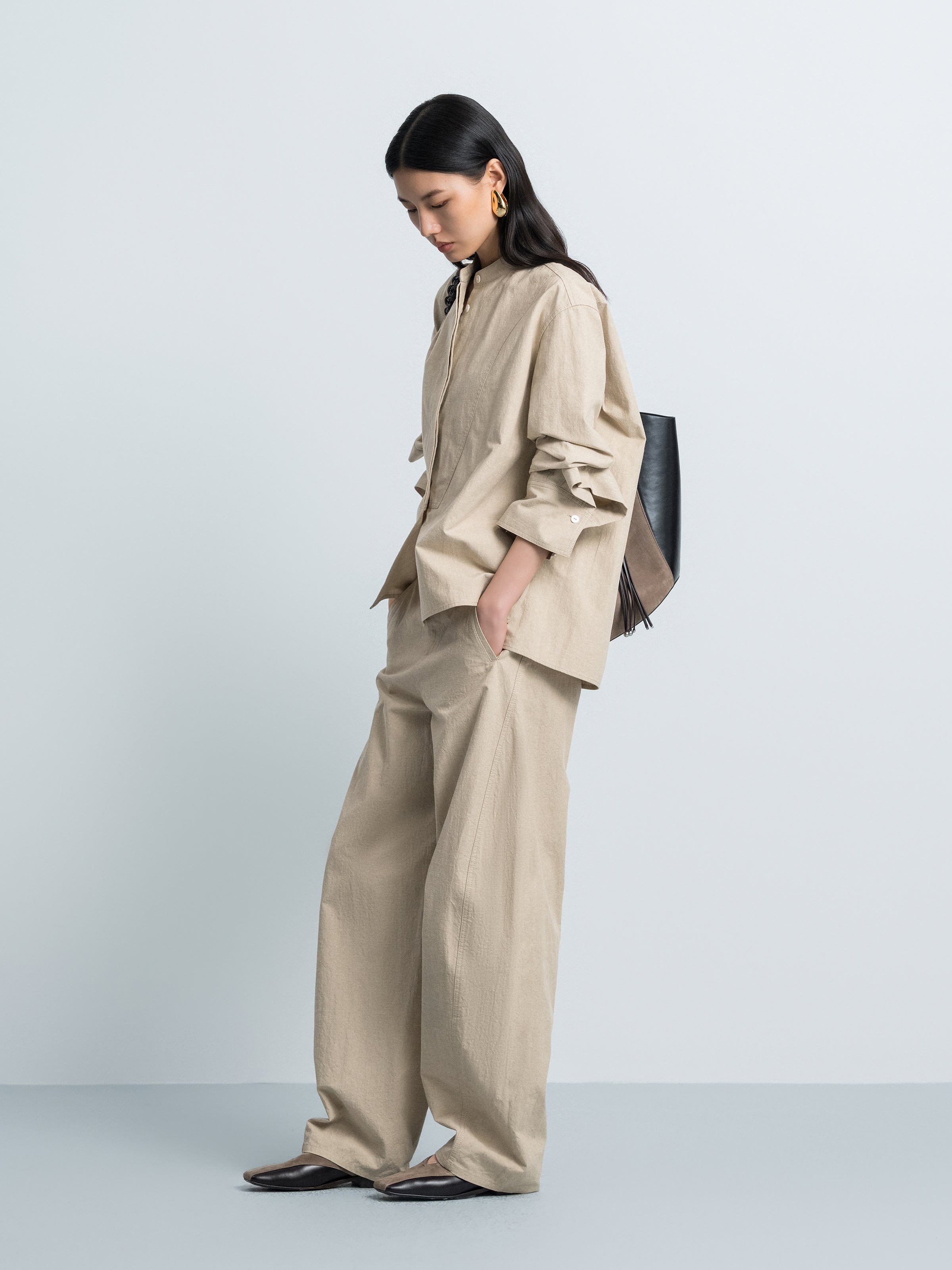 Oversized Shirt with Mini Stand Collar