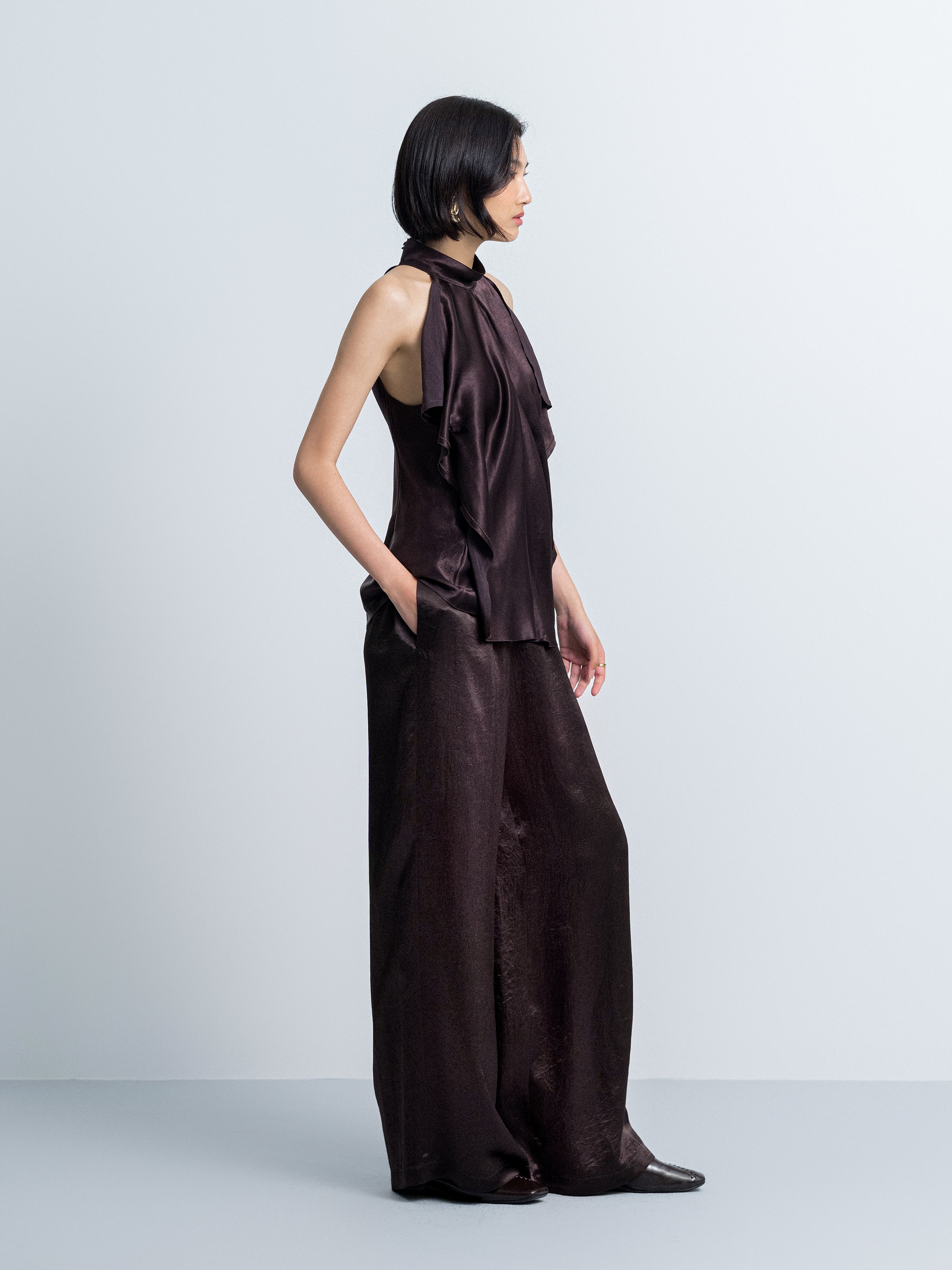 Mini Stand Collar Flowy Tie Top