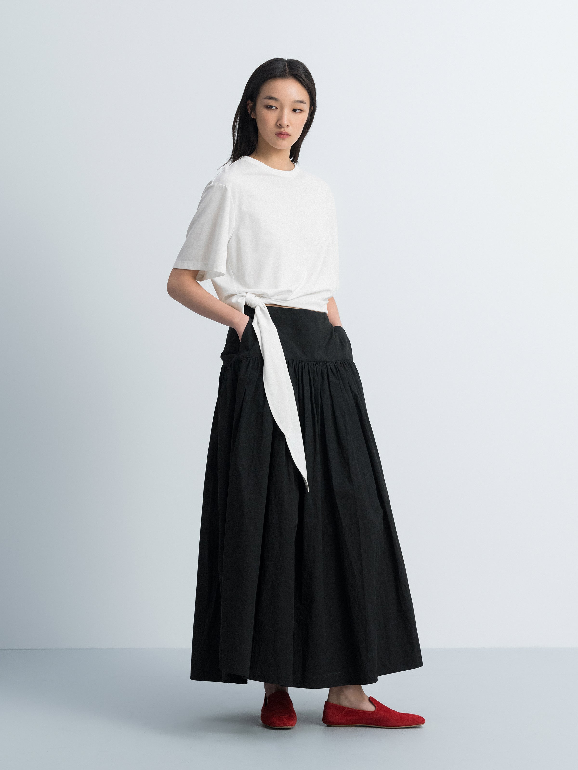 Off White Silk Romanit Knot Hem Short-Sleeve T-Shirt