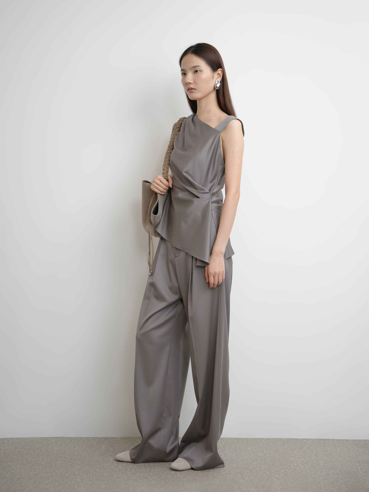 Waist-integrated Wide Leg Trousers