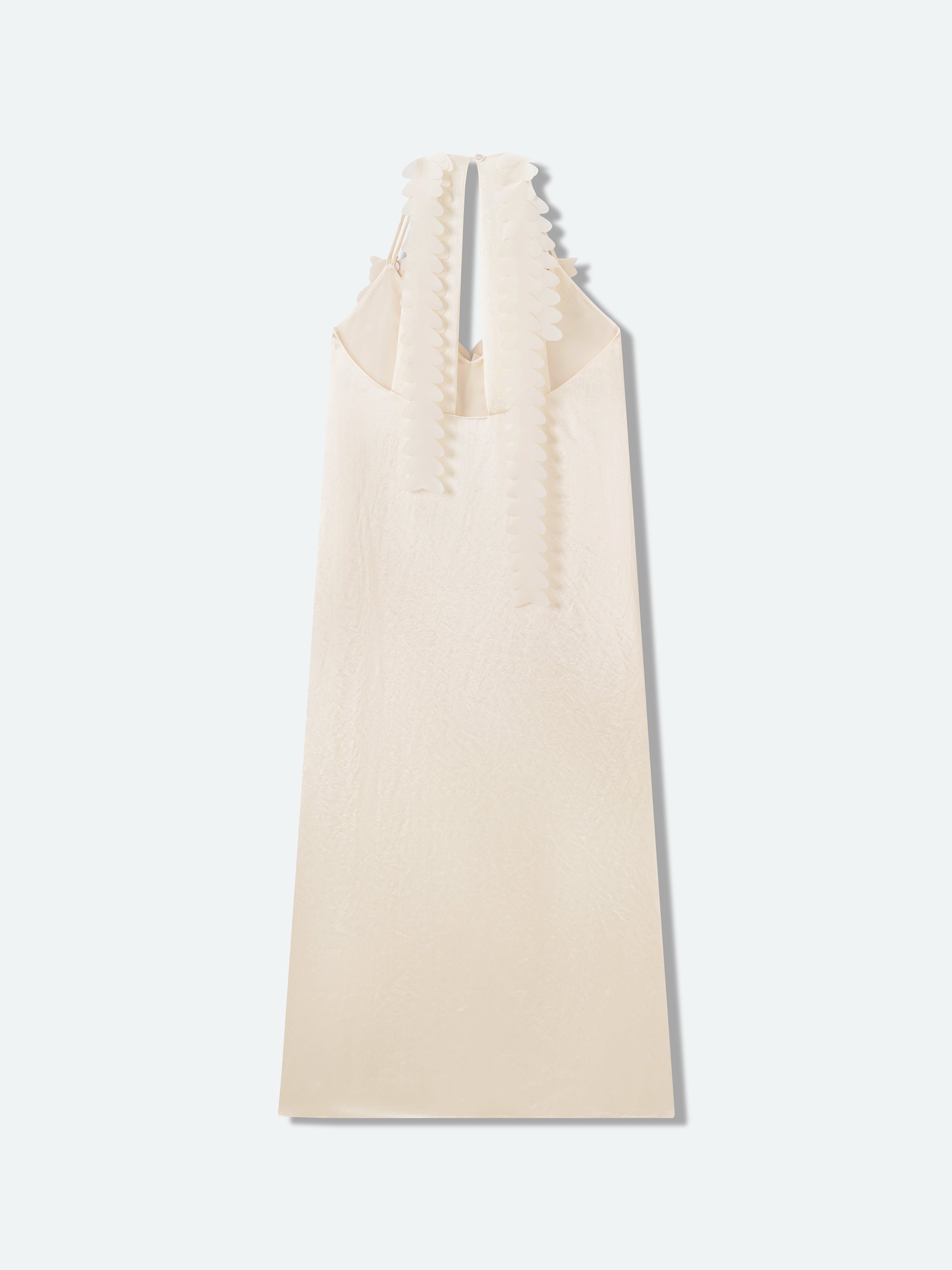 Cream White Acetate V-Neck Double Strap Floral Slip Dress