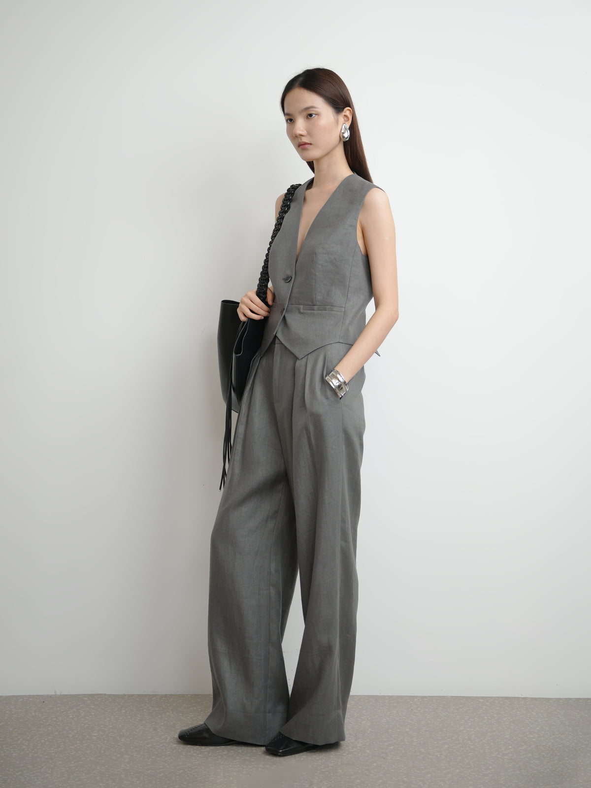 Double Pleat Wide Leg Trousers