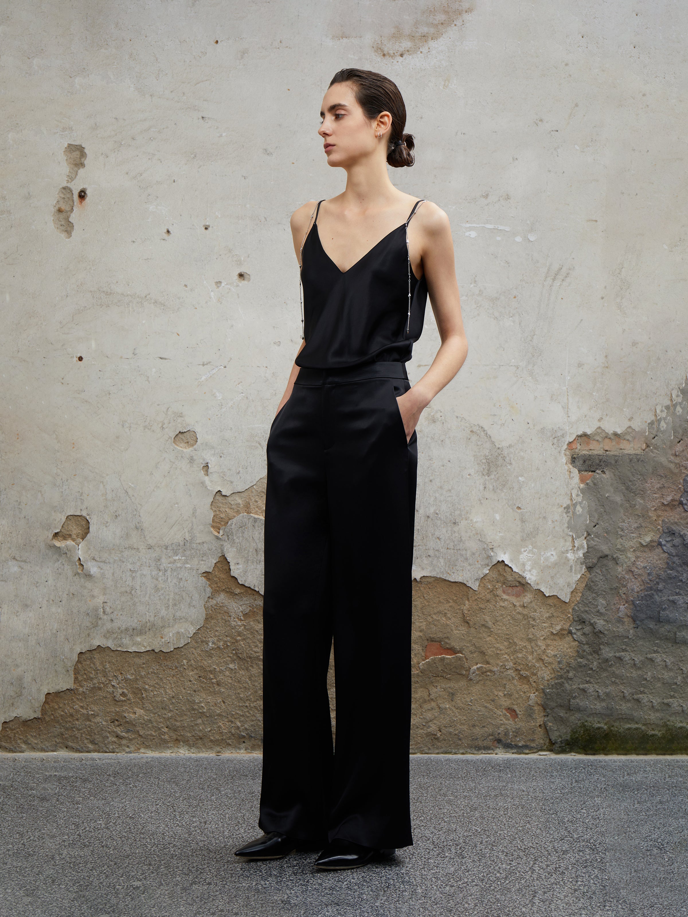 Black Triacetate Breathable Minimalist Sleeveless Tank Top