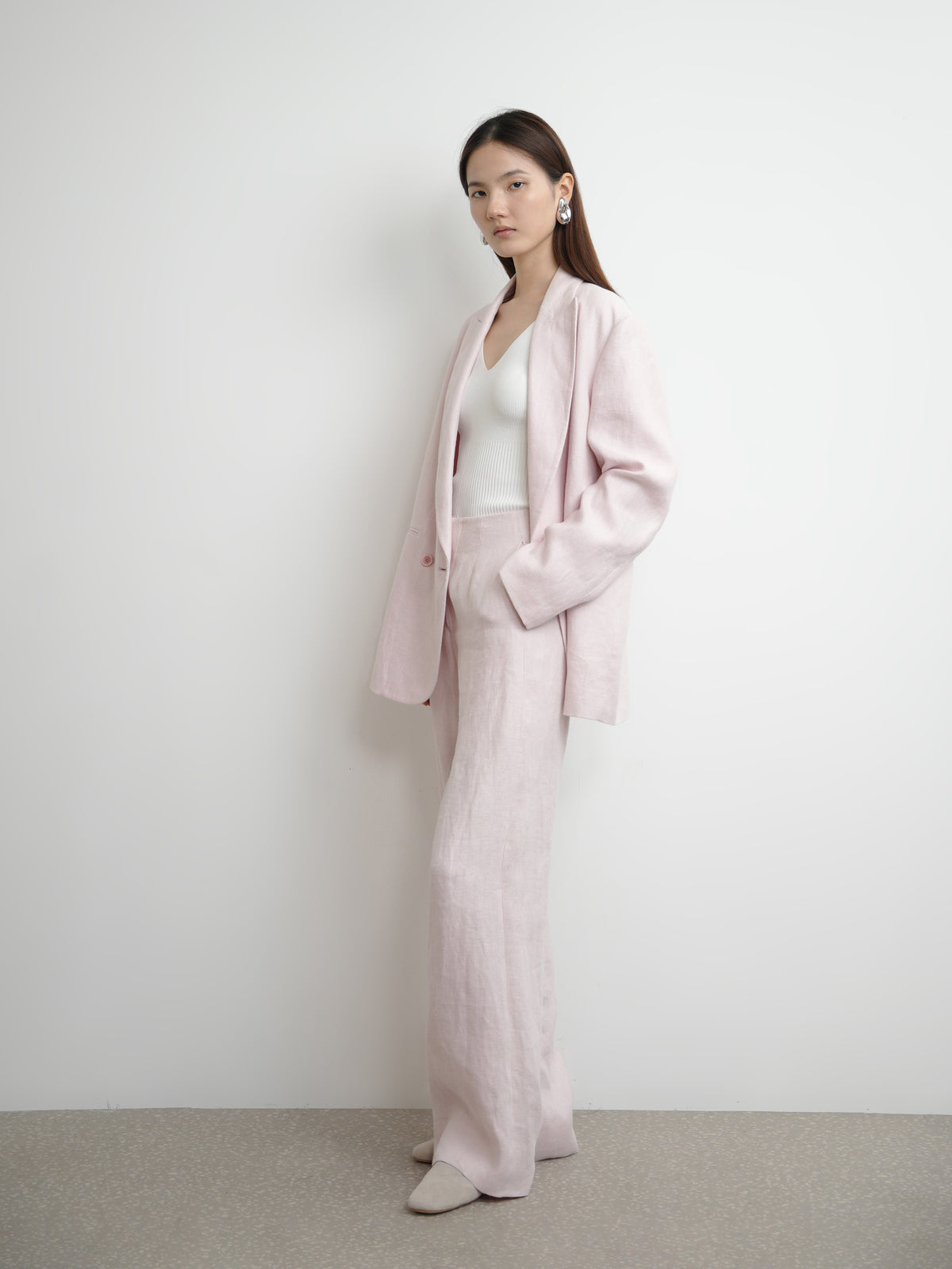 Linen Waist-integrated Wide Leg Trousers