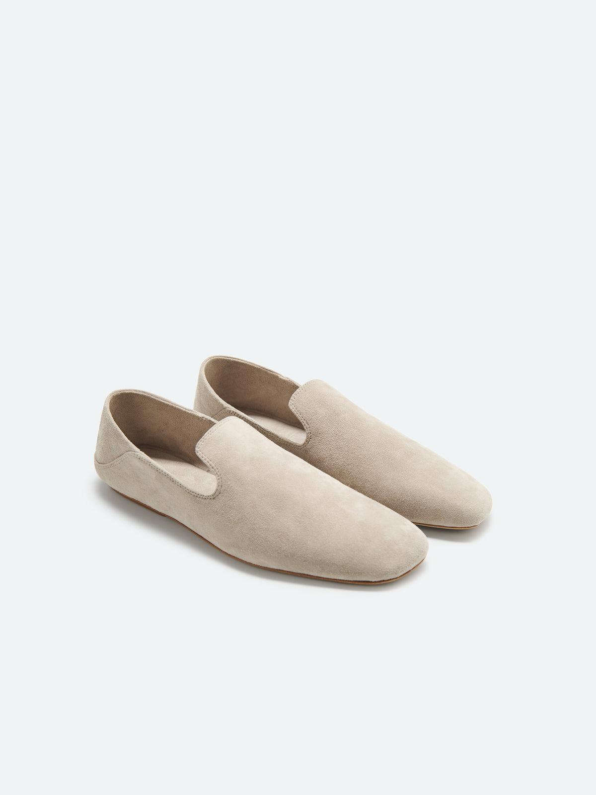 Beige Suede Goatskin U-Cut Square Toe Loafer Flats