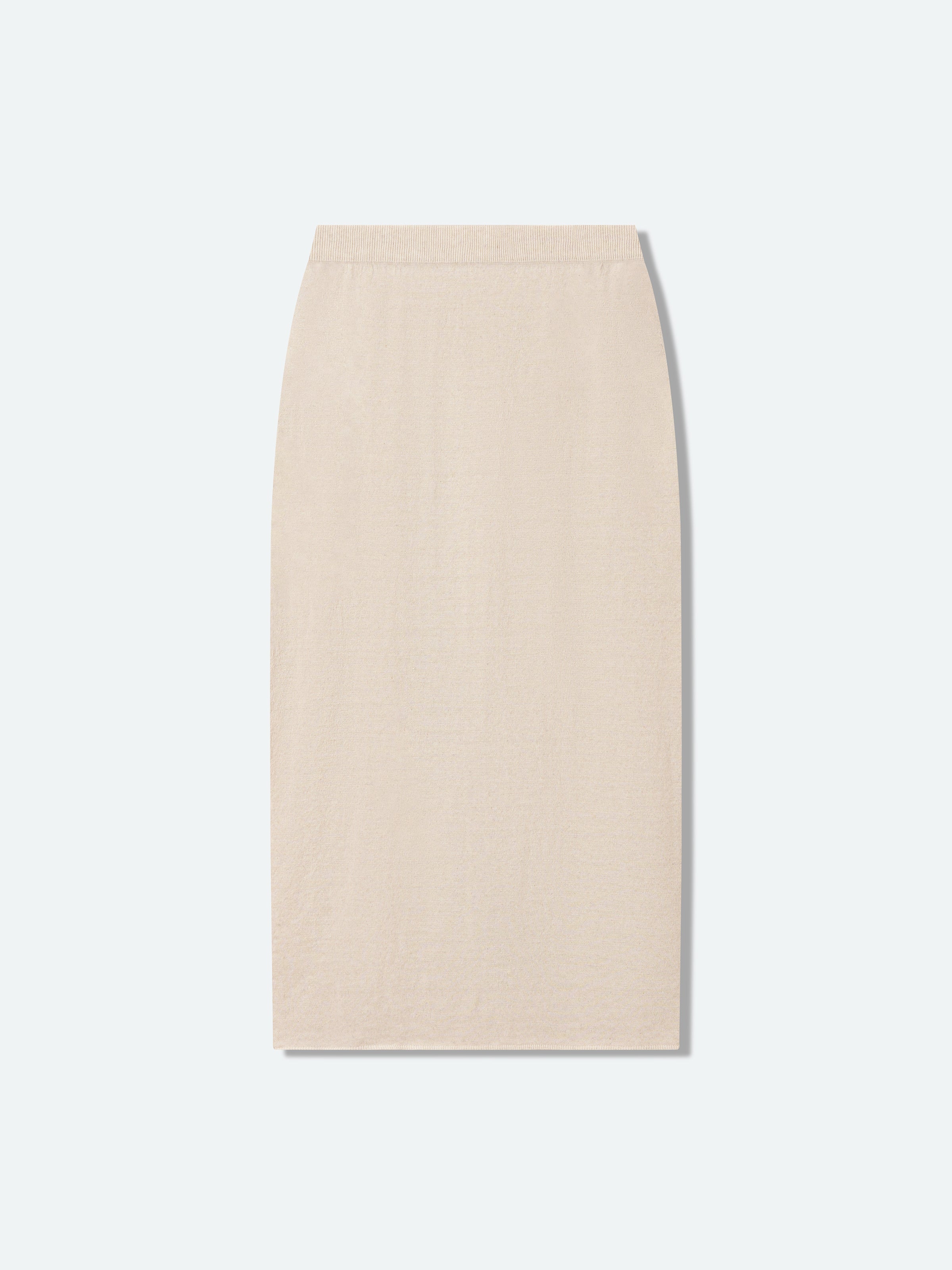 Beige Cotton Linen Knit Straight Patch Pocket Midi Skirt