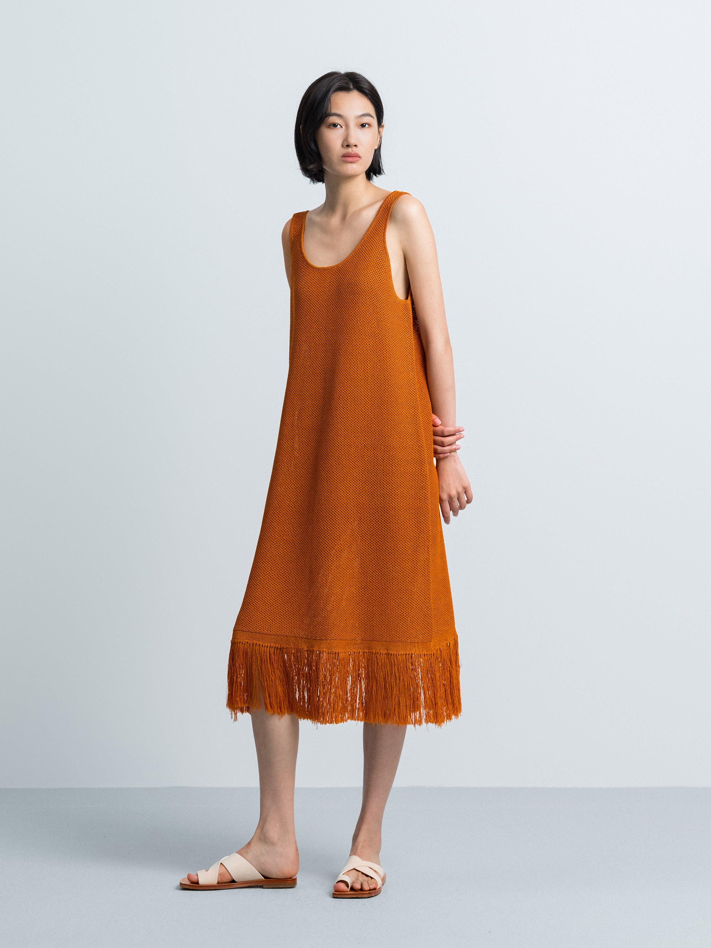 Orange Sleeveless Knit Dress