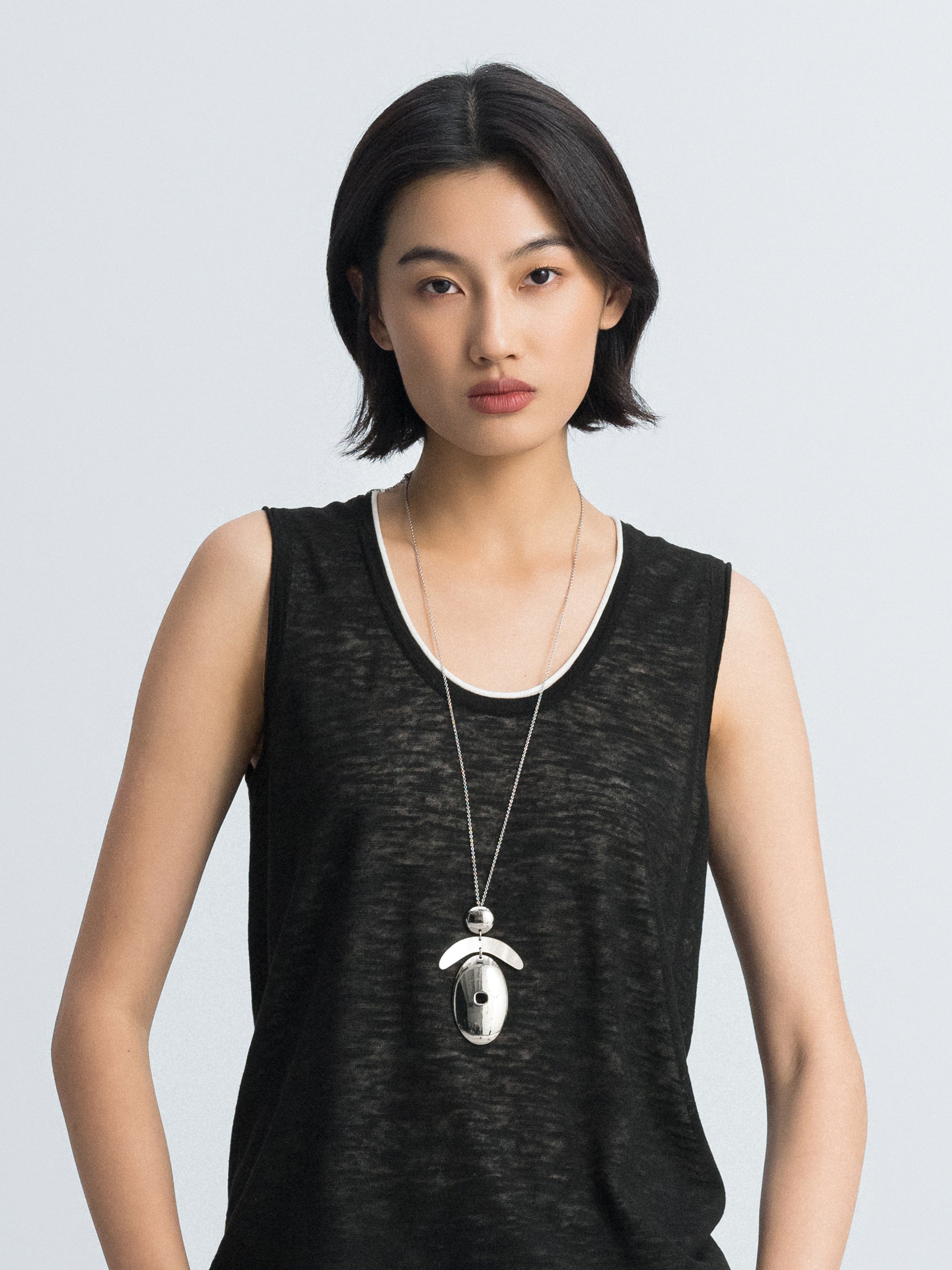 Silver Mother of Pearl Crescent Oval Pendant Necklace