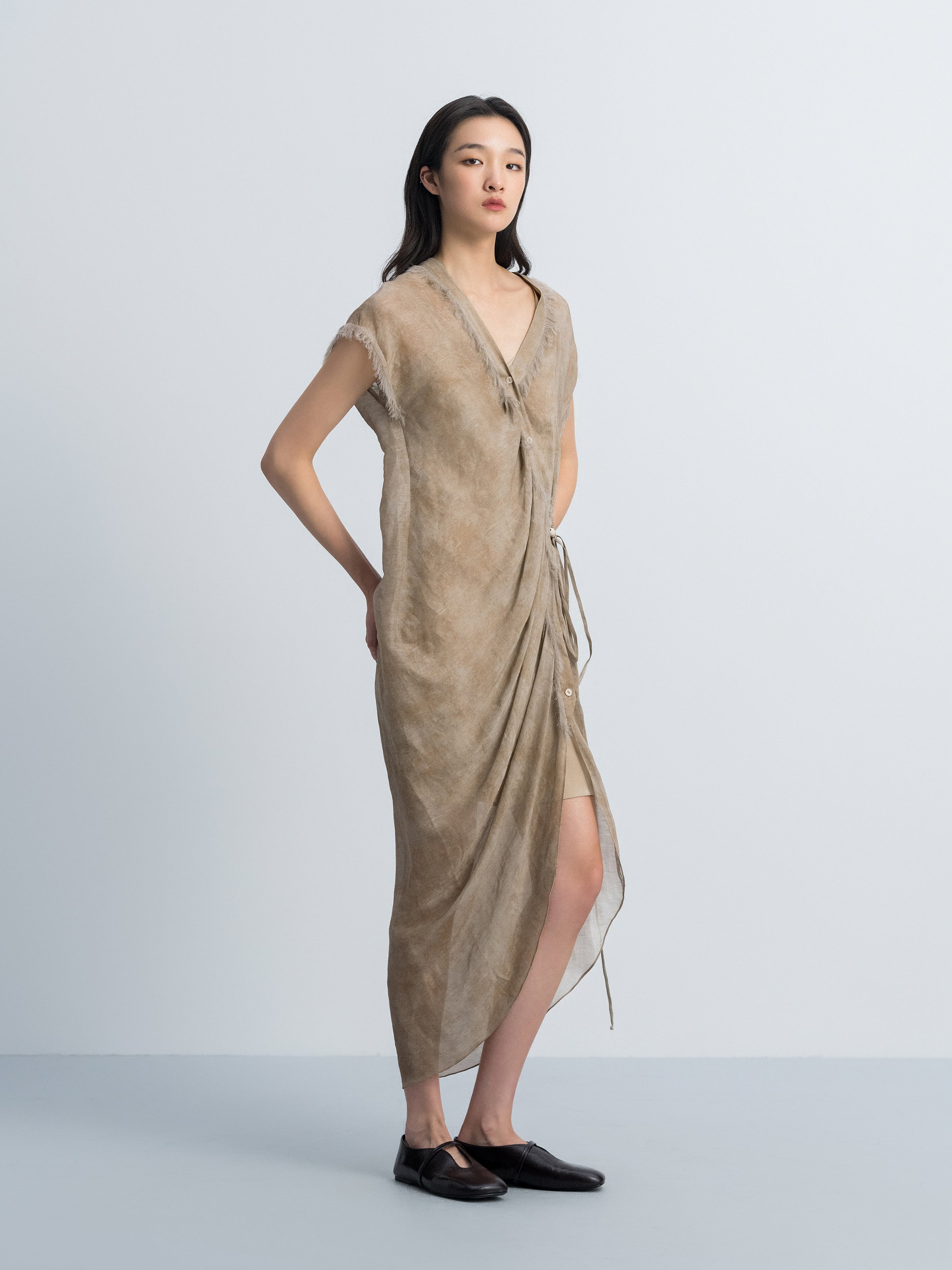 Brown Short-Sleeve Dress